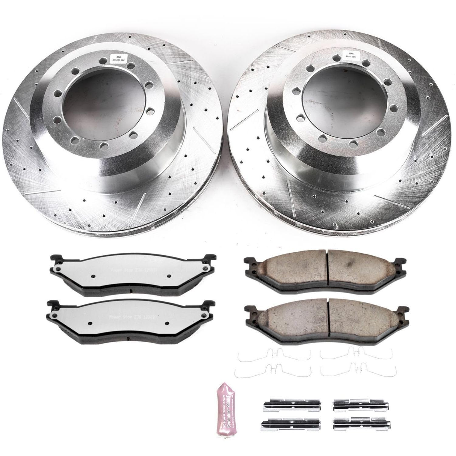 Power Stop Z36 Truck & Tow Brake Kit K8177-36 Front and Rear, Carbon Fiber Ceramic Brake Pads and Drilled/Slotted Brake Rotors