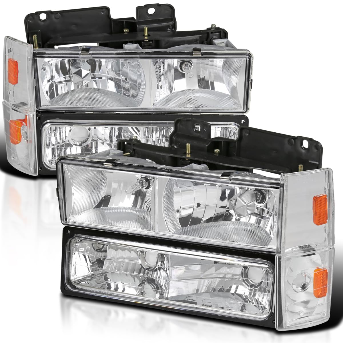 Chrome Headlights + Bumper Lights + Corner Lights SPEC-D TUNING Compatible with 1988-1993 Chevy C10 Pickup C/K 1500 2500 3500 Silverado Sierra, Left + Right Pair Headlamps Assembly