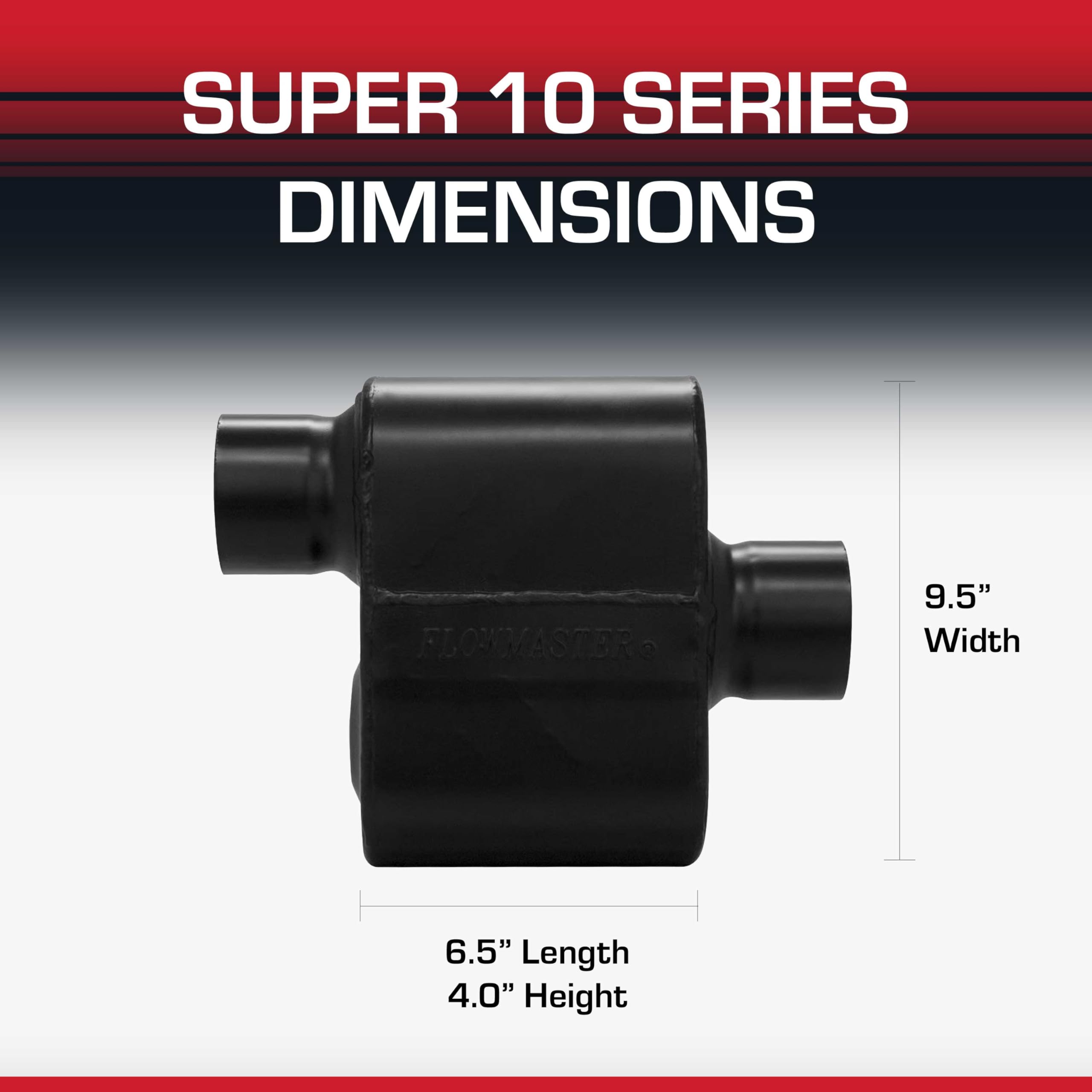 Flowmaster Super 10 Series Muffler Chambered – 3.00” Offset In / 3.00” Center Out – Race-Inspired Sound – 409 Stainless Steel – Ideal for Muscle Cars, LS Swaps, Drag Cars & Off-Road Build (843016)