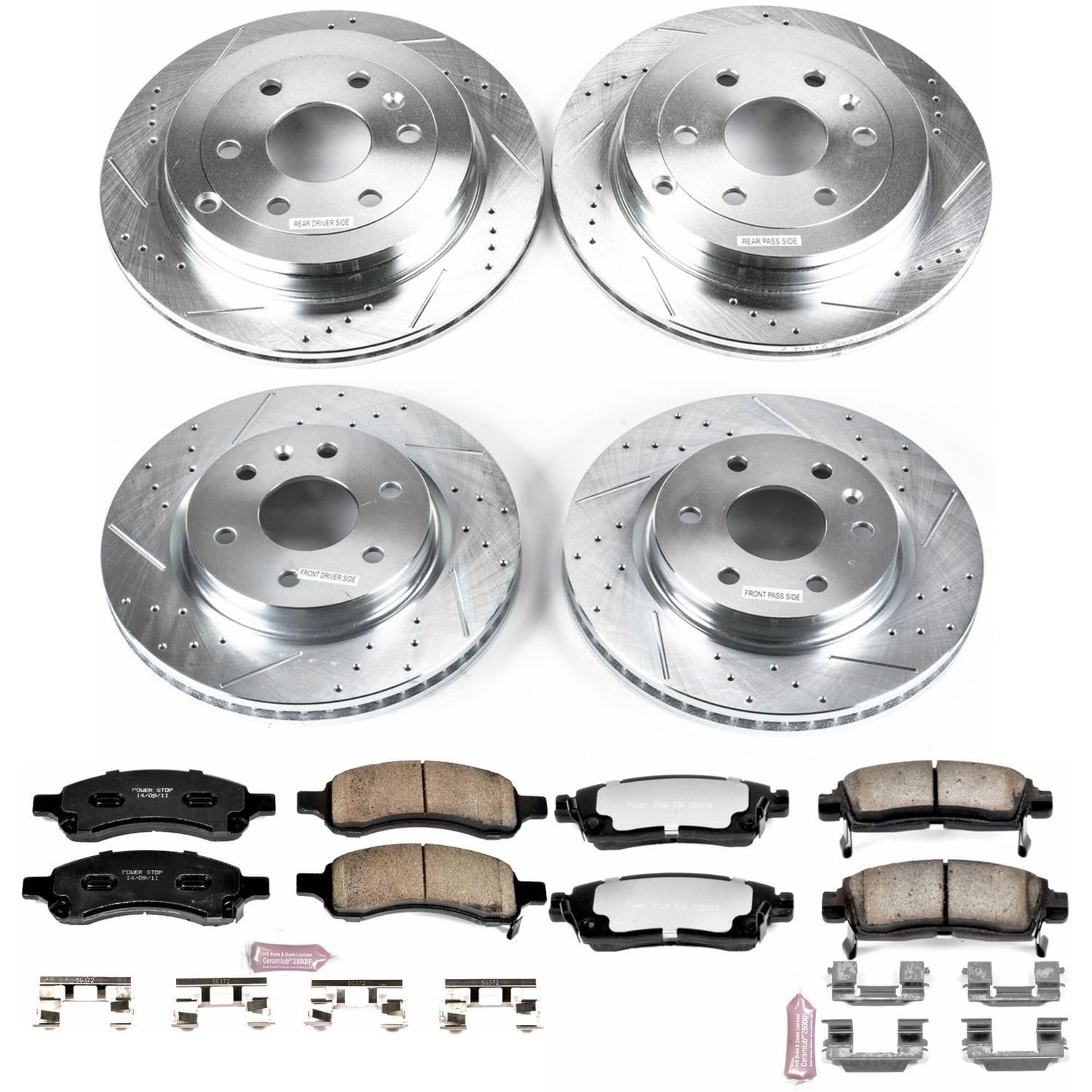 Power Stop Brake Kit Front and Rear For 2008 2009 2010 2011 2012 2013 2014 2015 2016 2017 Buick Enclave - Truck & Tow Carbon Fiber Ceramic Pads & Drilled and Slotted Rotors Replacement, K4466-36