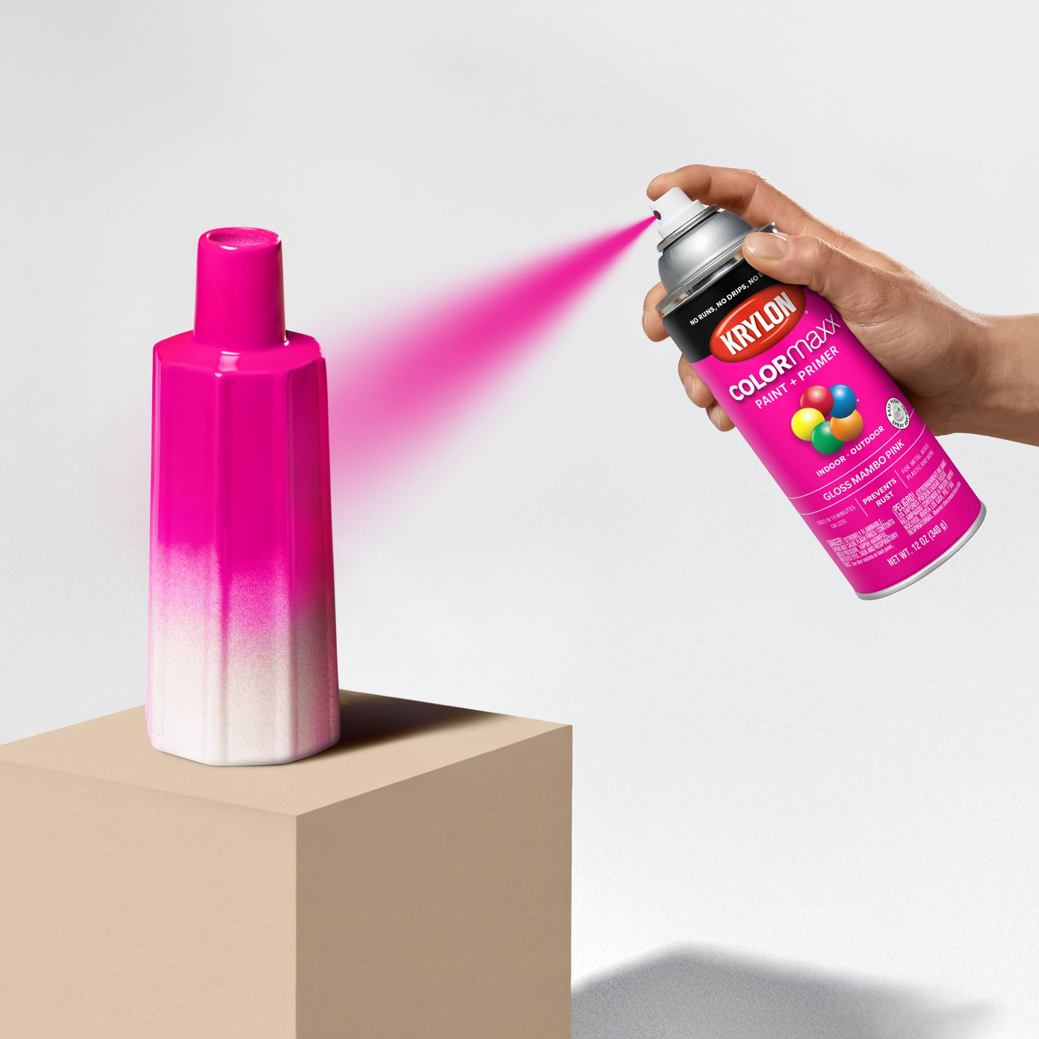 Krylon K05528007 Spray Paint and Primer COLORmaxx for Indoor/Outdoor Use, Gloss Mambo Pink, 12 Ounce (Pack of 1)