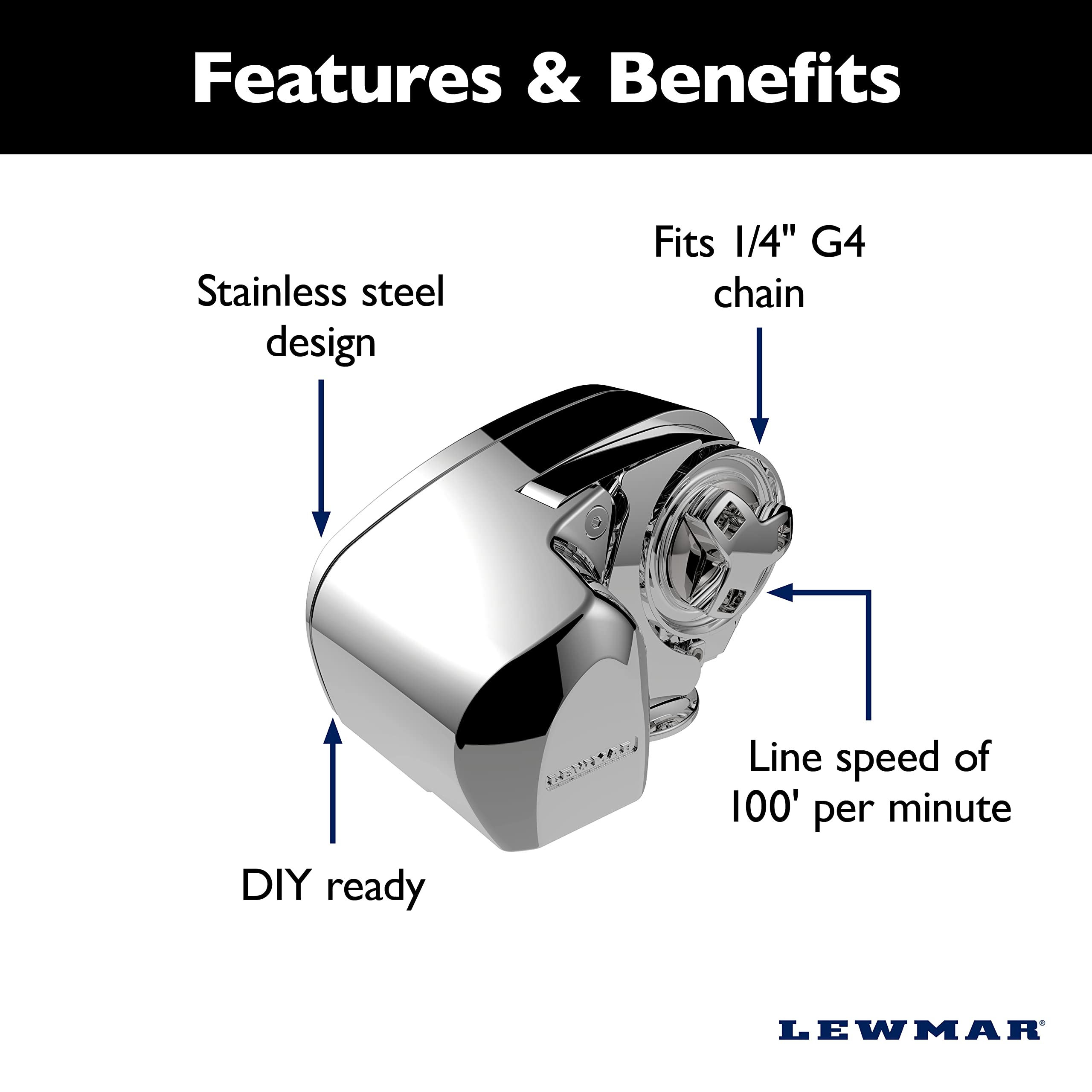 Lewmar Pro-Series 12V/700-Watt Gypsy with 316 Stainless Steel for Boats 20'-38' with 1/4" G4 Chain, Max Pull 700 lbs. - 2020201157
