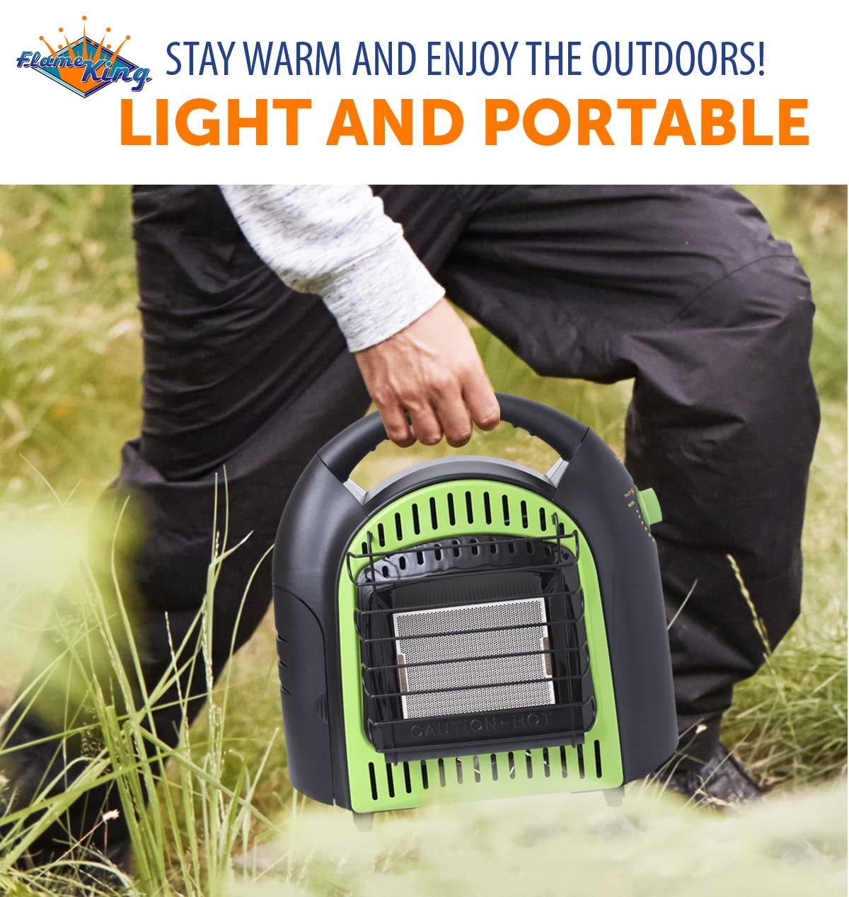 Flame King 10,000 BTU YSN-CHS10 Portable Propane Space Radiant Heater Indoor* & Outdoor for Camping, Garage, Ice Fishing, Patio, Green/Black 10K