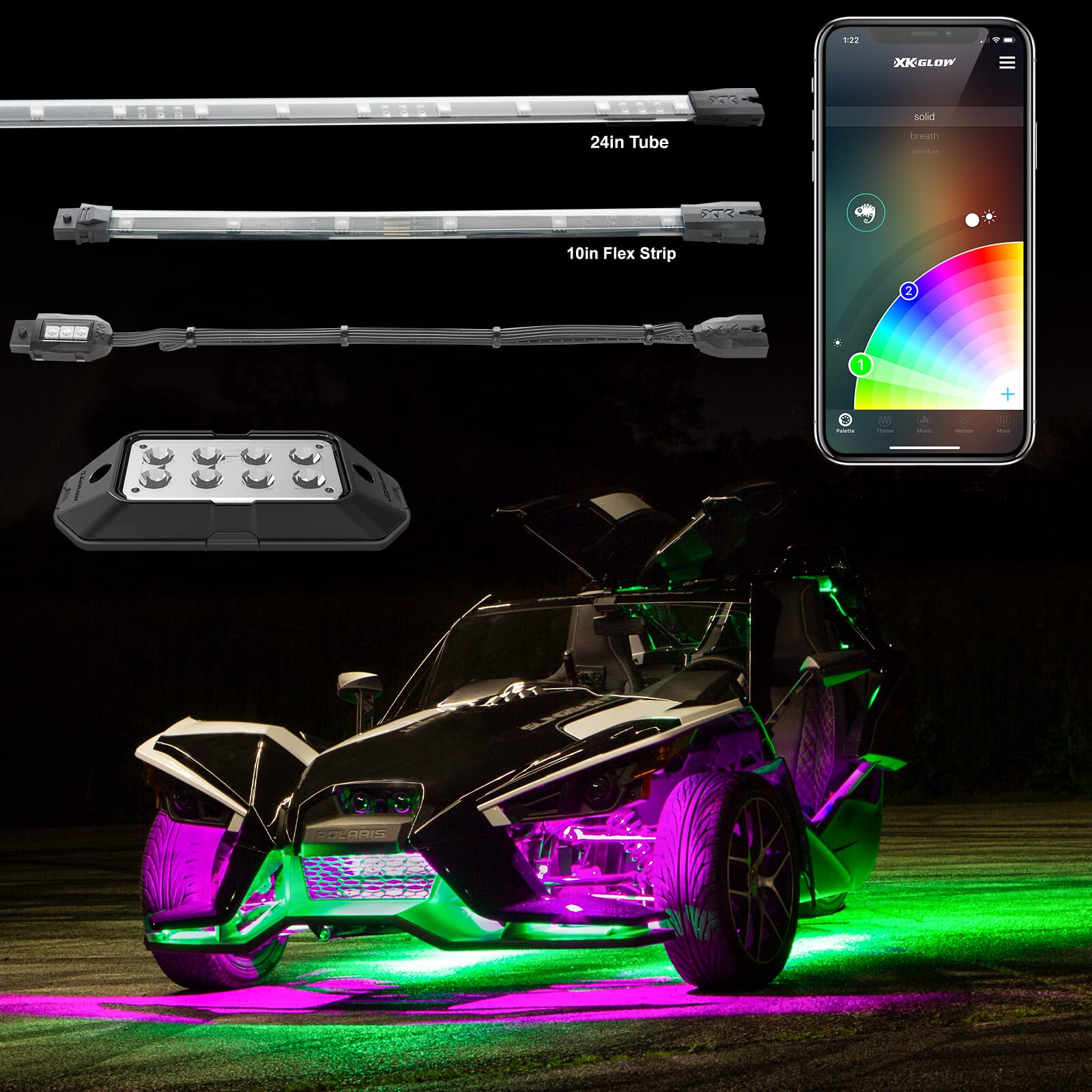 XKGLOW XK-Sling-ADV LED Underglow Light Kit for Slingshot Polaris | XKCHROME Smartphone App Controll