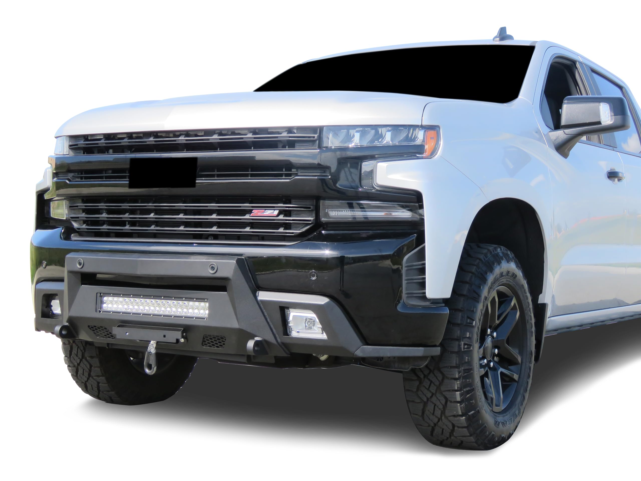 Heavy Duty Black Horse Armour III Front Winch Bumper Kit & Winch Textured Black Compatible with 2019-2021 Chevrolet Silverado 1500|2022-2022 Chevrolet Silverado 1500 LTD-AR3HD05-W12