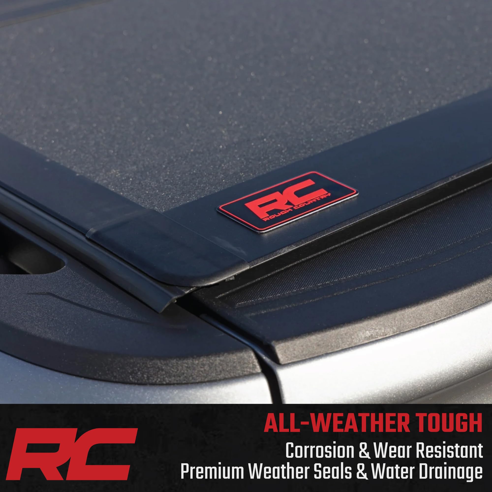 Rough Country Truck Bed Hard Flip-Up Tonneau Cover for Chevy Silverado & GMC Sierra 2500HD/3500HD (2020-2025) - Aluminum Tri-Fold Bed Cover, Fits 6'9 (82.2") Bed