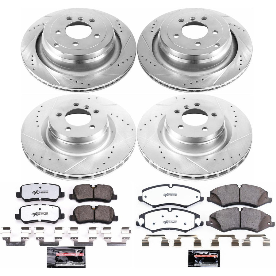 Brake Kit Power Stop Front and Rear For 2010 2011 2012 Land Rover Range Rover - Truck & Tow Carbon Fiber Ceramic Pads & Drilled and Slotted Rotors Replacement, K6476-36