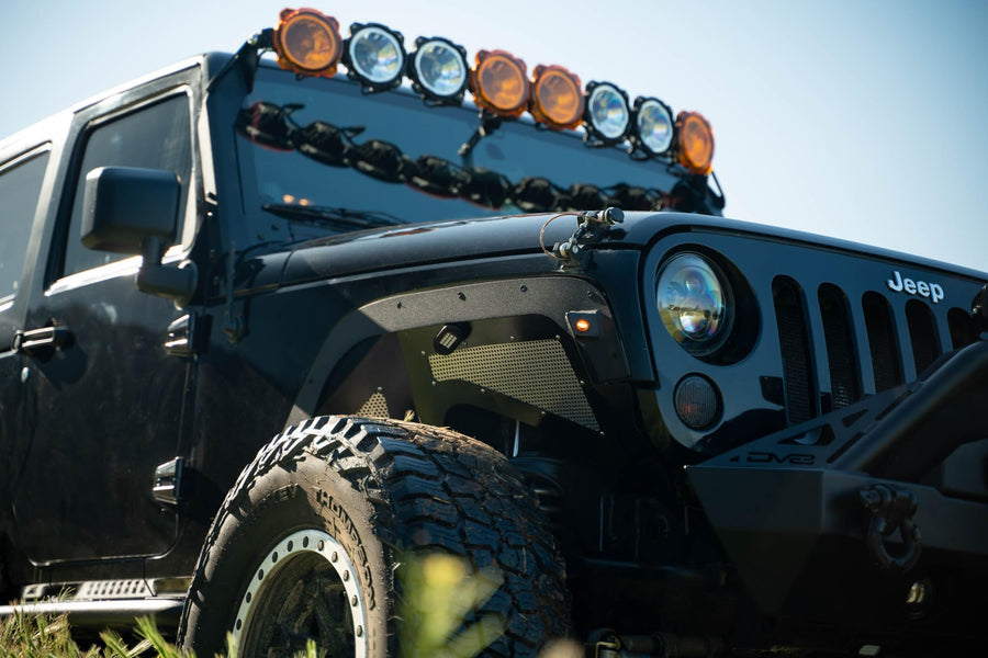 Fender Flare Deletes DV8 Offroad for 2007-2018 Jeep Wrangler JK | Offers Max Tire Clearance for Articulation | Included Plug & Play Amber Side Marker Lights | Micro-Texture Black Powder Coat | Steel