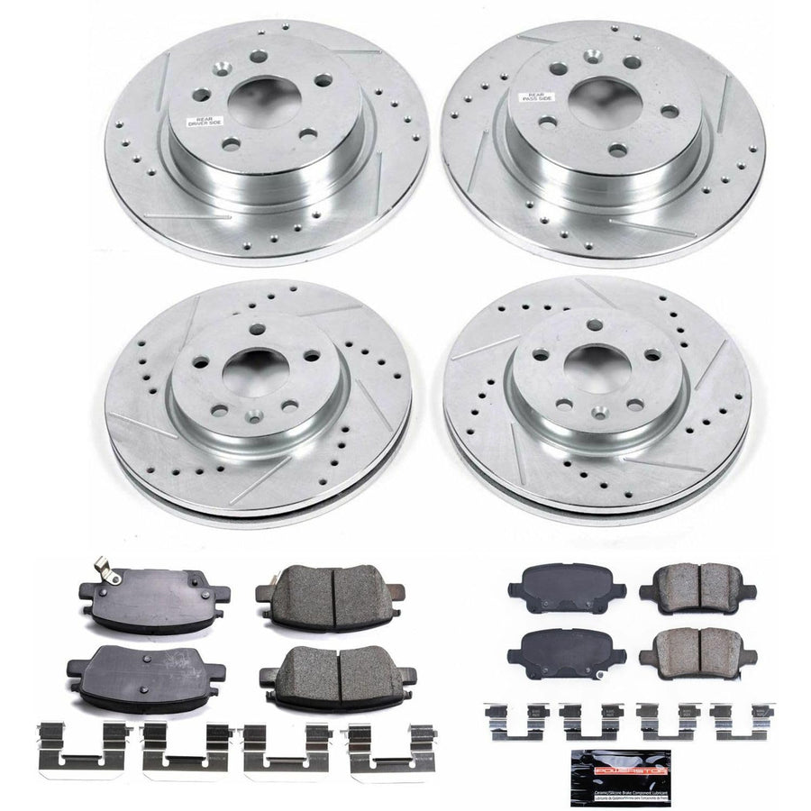 Power Stop K7907 Z23 Carbon Fiber Brake Pads Front and Rear with Drilled & Slotted Brake Rotors Kit For Chevrolet Cruze 2016 [Model Specific]