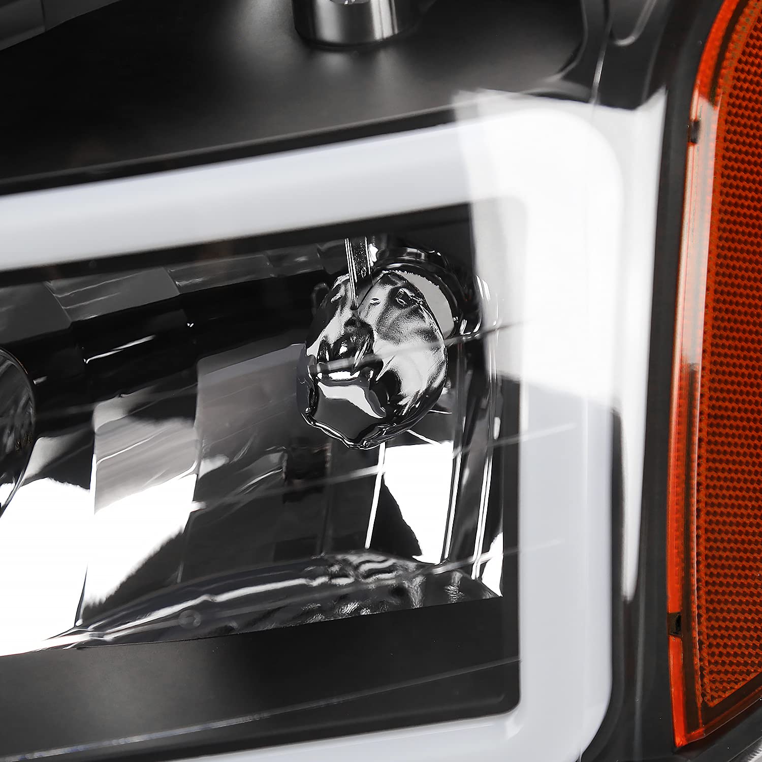 Black SPEC-D TUNING Headlights w/LED Light Bar Compatible with 2004-2015 Nissan Titan, 2004-2007 Armada, Left + Right Pair Headlamp Assembly