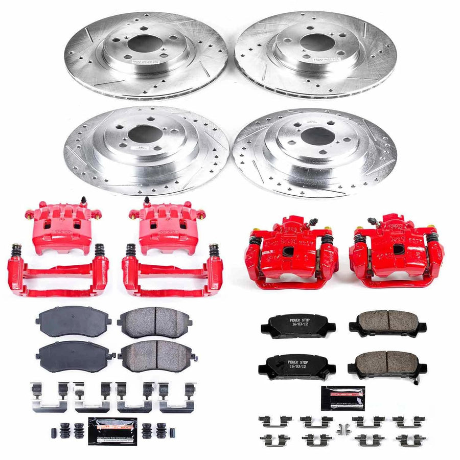 Power Stop Z23 Evolution Brake Caliper Kit- Front and Rear Brake Rotors, Brake Pads For Subaru Legacy 2002-2004 [Model Specific]