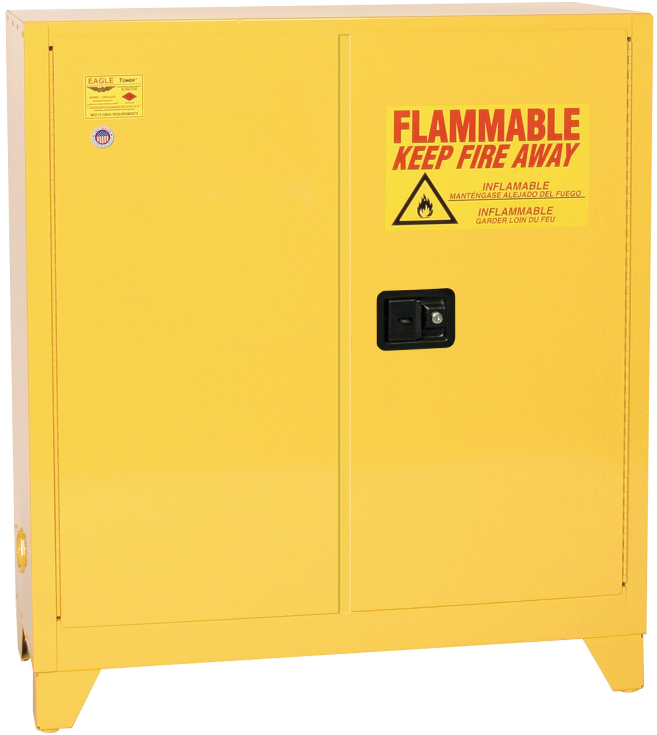 30 Gallon Eagle American Made F﻿lammable Liquid Storage Cabinet with Legs, Self-Close Fireproof Cabinet for Schools, Garages, Manufacturing Facilities, 43" x 18" x 48", 3010XLEGS