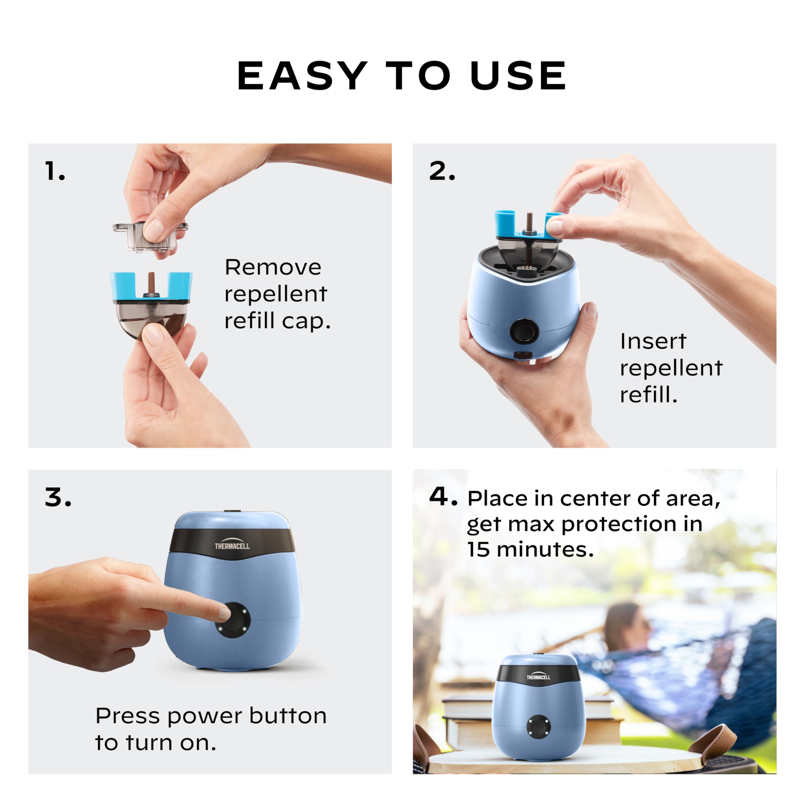 E-Series Thermacell E55 Rechargeable Mosquito Repeller with 20' Mosquito Protection Zone; Blue; Includes 12-Hr Repellent Refill; Bug Spray Alternative; Scent Free; No Candle or Flame