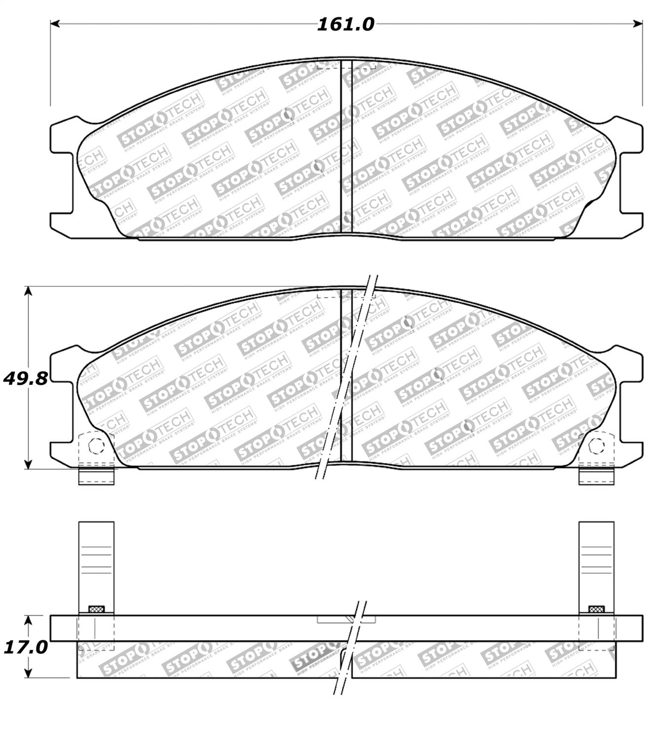 Front StopTech 308.03330 Brake Pads with Shims and Hardware Street
