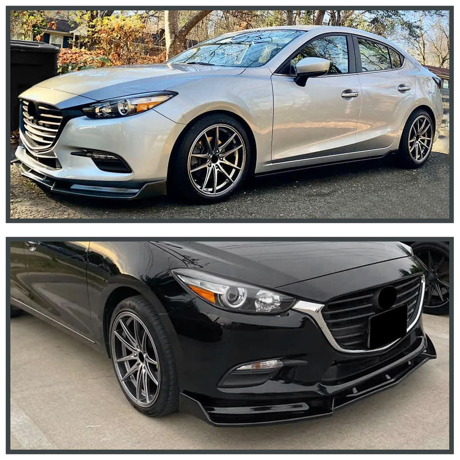 Glossy Black SPEC-D TUNING Front Bumper Lip Spoiler Splitter Body Kit 3PC Compatible with 2014-2018 Mazda 3