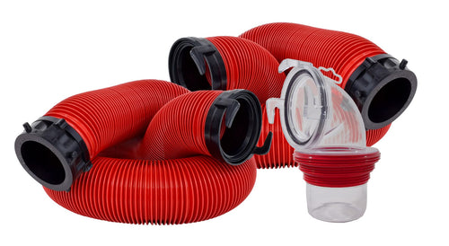 EZ Coupler Valterra 20-Foot RV Sewer Hose Kit for RV Camper, Includes 2 Attachable 10-Foot Hoses with Rotating Fittings and 90 Degree Clearview Sewer Adapter