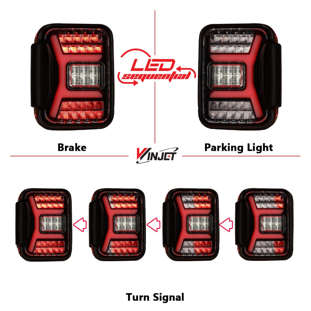 LED Tail Lights Assembly Winjet Fit For 2019 2020 2021 2022 2023 2024 2025 2026 Jeep Gladiator JT, Full Led Functional Rear Lamp Replacement w/Sequential Turn Signal (Black Housing Clear Lens)