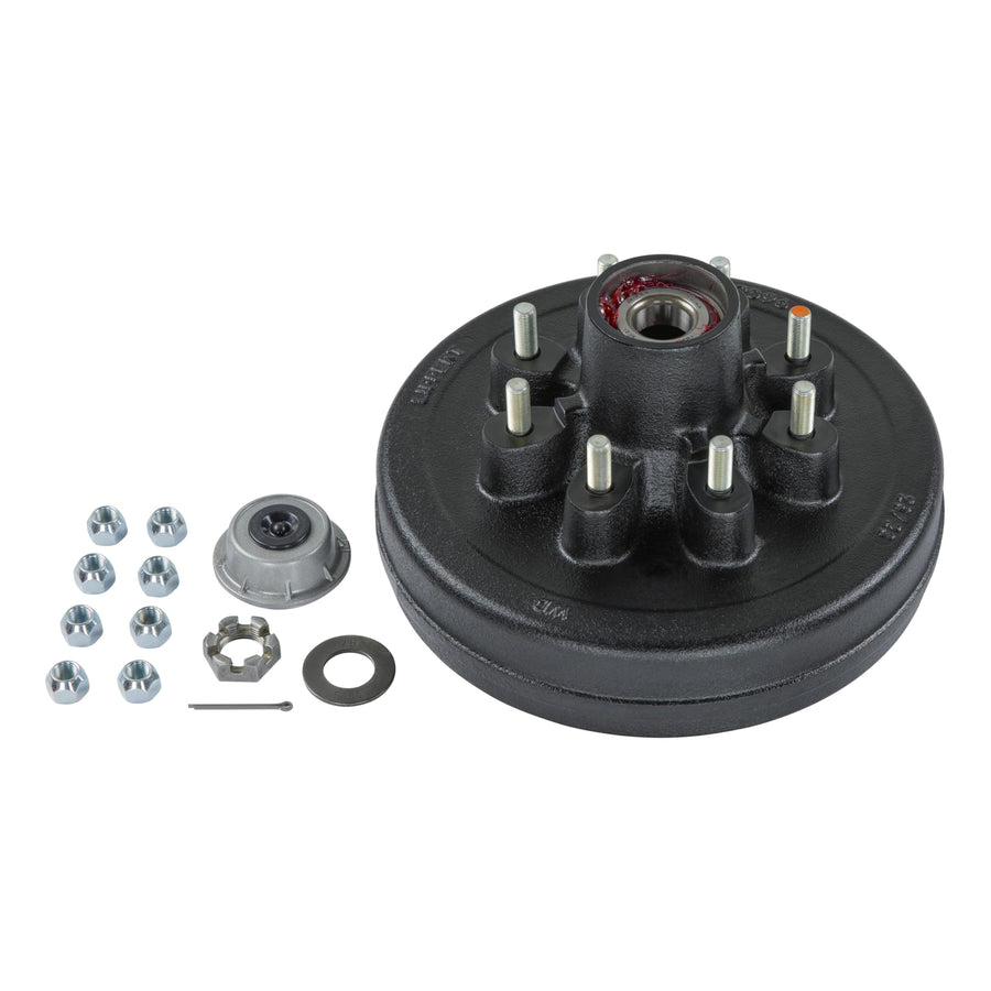 Lippert Pre-Greased Complete Hub Assembly Kit for 7,000-lb. Axle Hubs with Brake Hub Assembly, Dust Cap, Cotter Pin, 6-Slot Castle Spindle Nut, Round Spindle Washer, (8) 60° Cone Trailer Lug Nuts