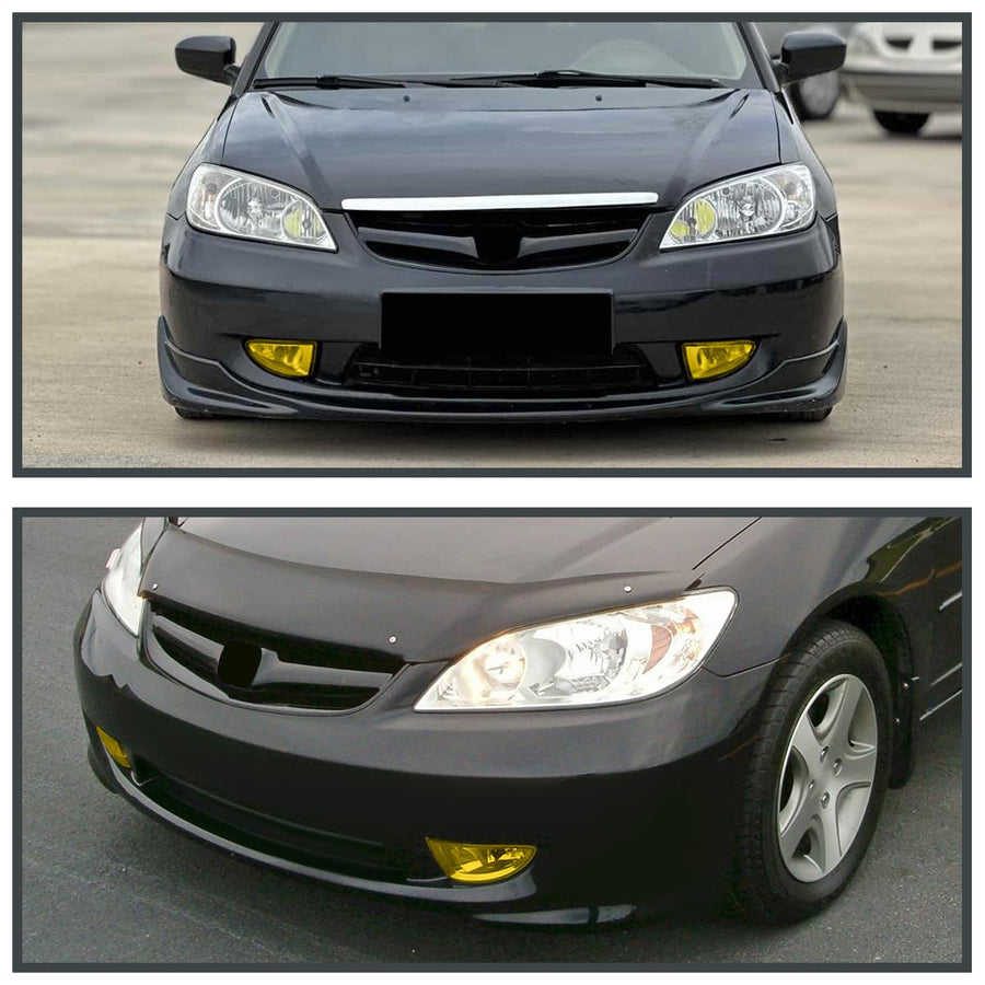 Fog Lights SPEC-D TUNING Yellow Lens + H8 Bulbs Included Compatible with 2004-2005 Honda Civic 2/4 L+R Pair Assembly