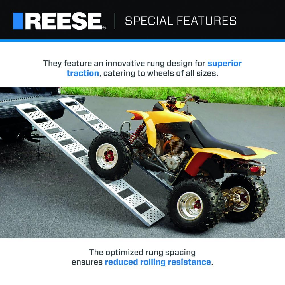 Reese Straight Aluminum Loading Ramp 1126820 for ATVs, Snowmobiles, Dirt Bikes, Lawn Equipment, 13 Inch x 77 Inch, 1,250 lbs. Capacity, Pair