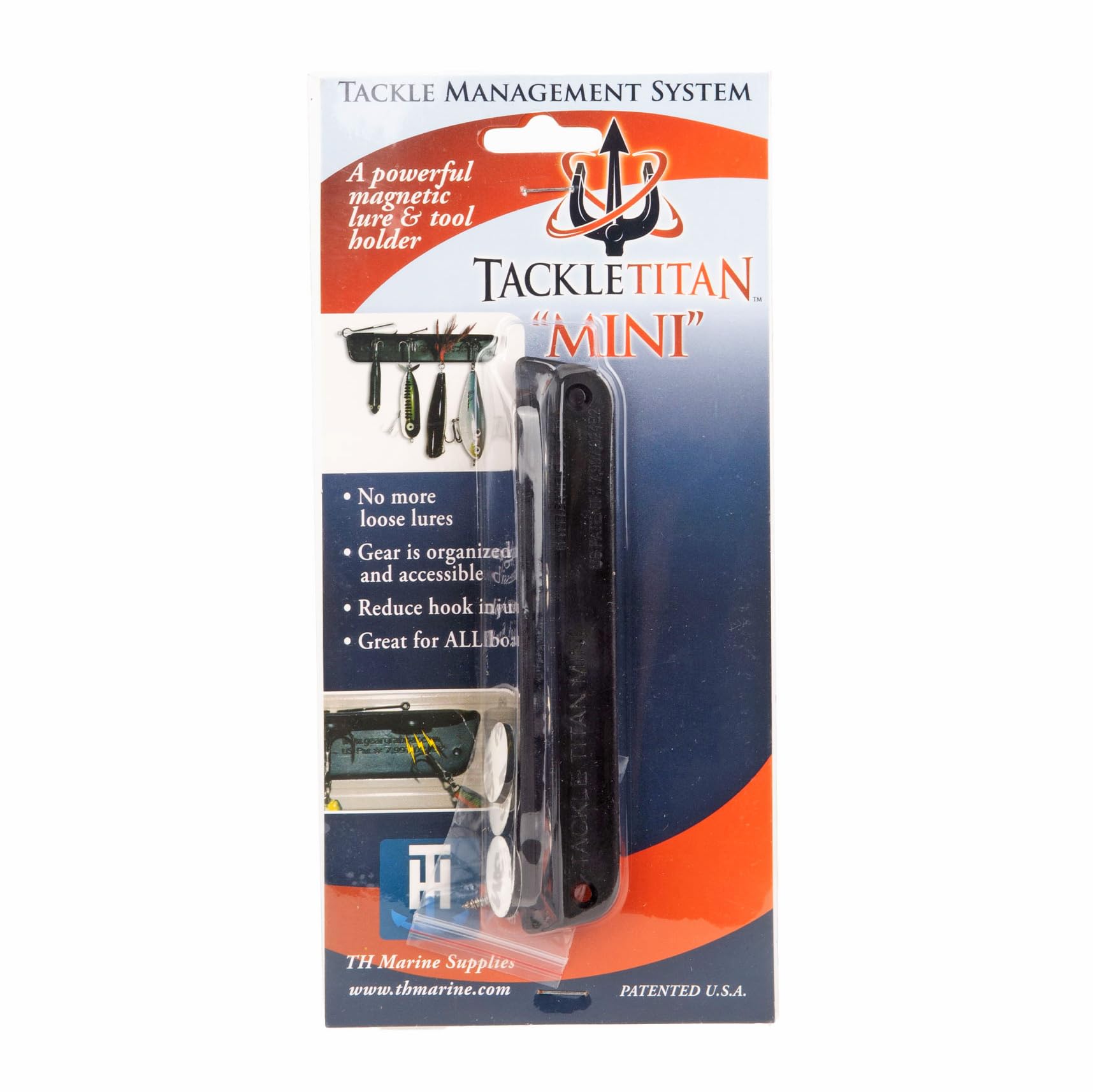 T-H Marine Mini Lure Holder Tackle Titan - Magnetic Lure and Accessory Organizer - Boat Tackle Management Rack Holds 4 Lures and Tools - Black