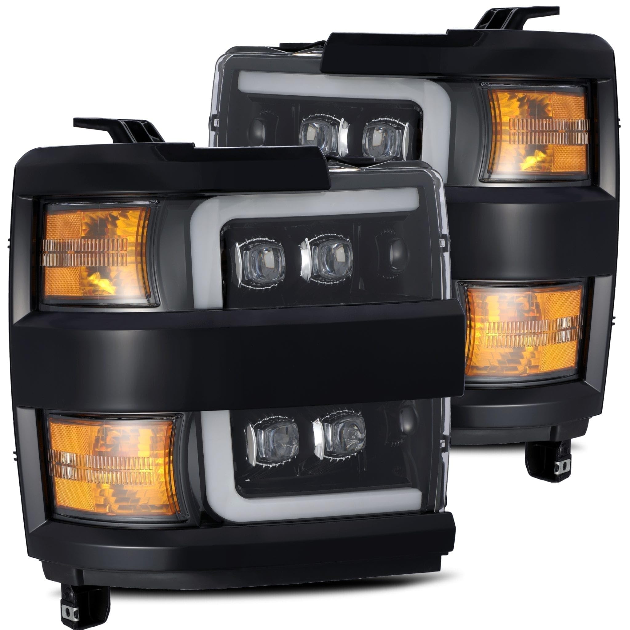 NOVA LED Proj Headlight AlphaRex 15-18 Chevy 2500HD Plank Style Jet Blk w/Activ Light/Seq Signal/DRL