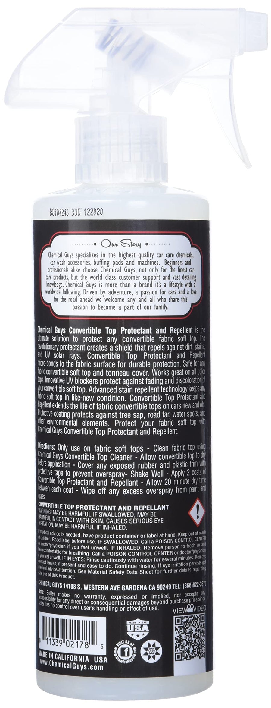 Chemical Guys Convertible Top Protectant and Repellent SPI_193_16, (Helps Prevent Fading & Discoloration on Fabric Sot Tops) 16 fl oz (Packaging May Vary)
