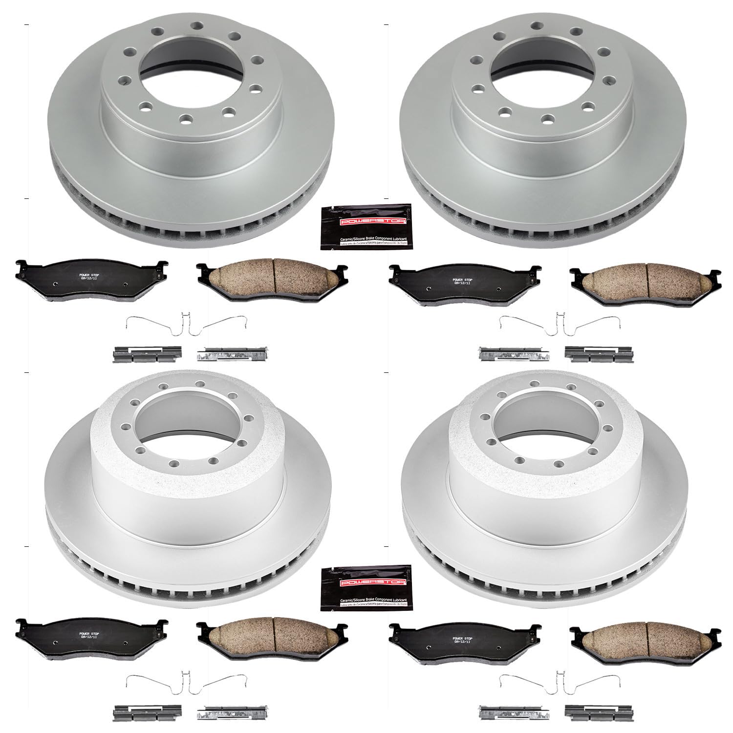 Power Stop CRK5965 Brake Rotor Coated & Ceramic Brake Pads- front & rear For Ford F-450 Super Duty 2005-2016, Ford F-550 Super Duty 2005-2016 [Model Specific]