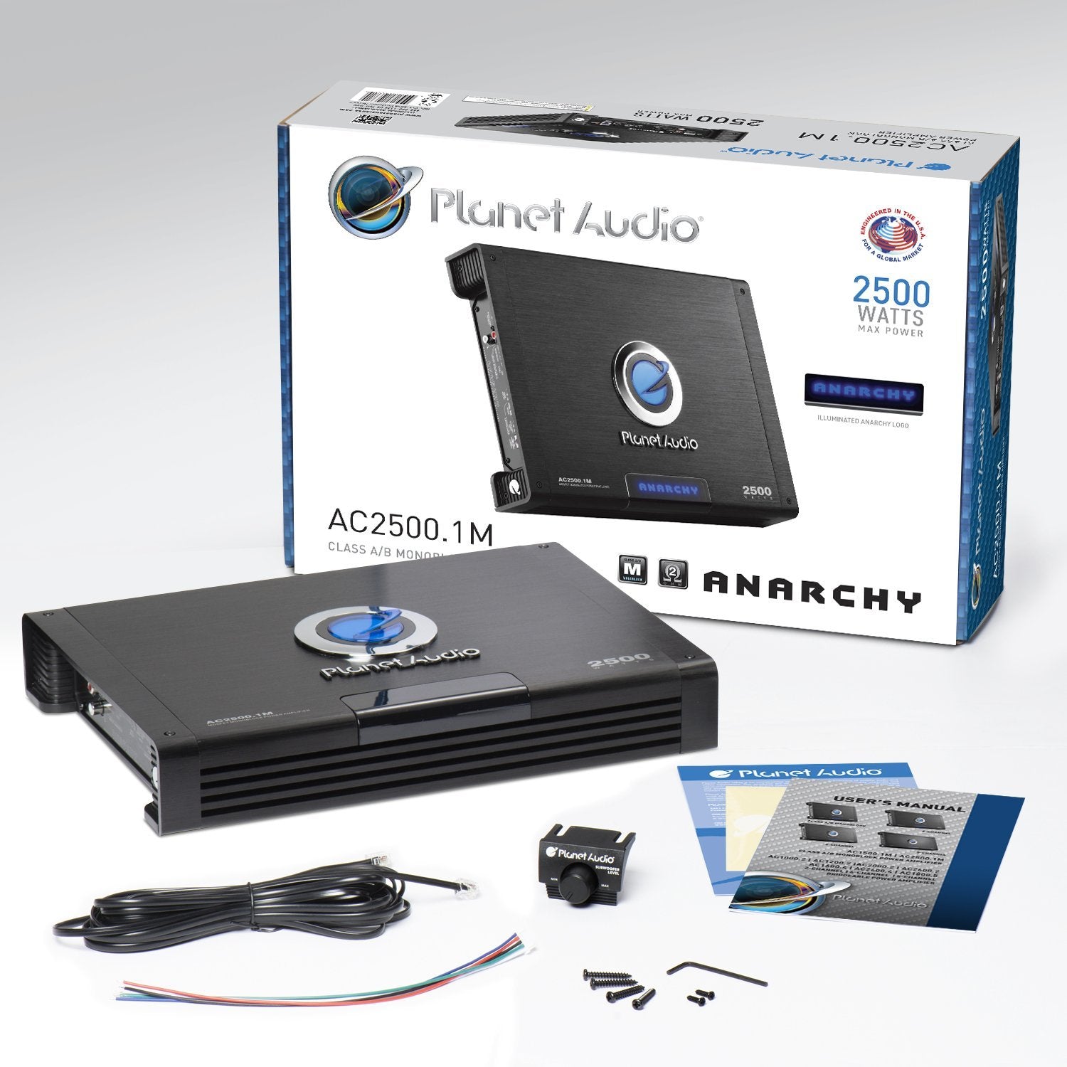 Planet Audio Monoblock AC2500.1M Car Amplifier - 2500 Watts Max Power, 2/4 Ohm Stable, Class A/B, Mosfet Power Supply, Remote Subwoofer Control