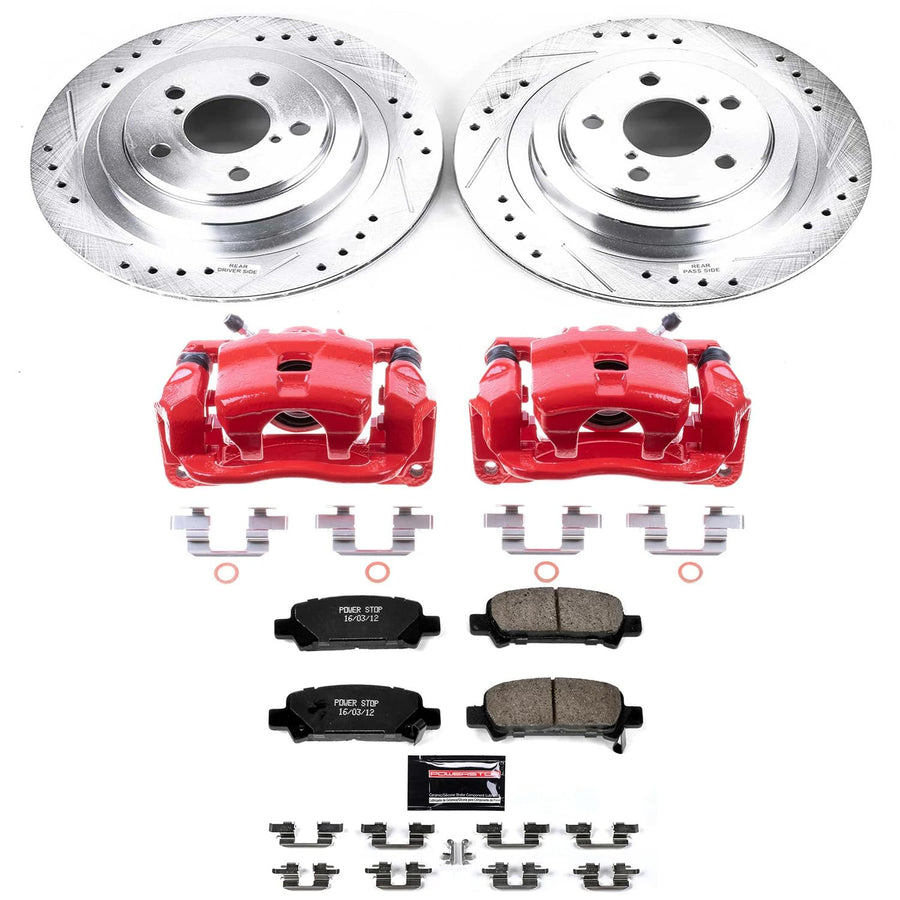 Power Stop Z23 KC219 Evolution Rear Caliper Kit-Drilled/Slotted Rotors, Carbon Ceramic Brake Pads & Calipers For Subaru Legacy 2005-2009 [Model Specific]
