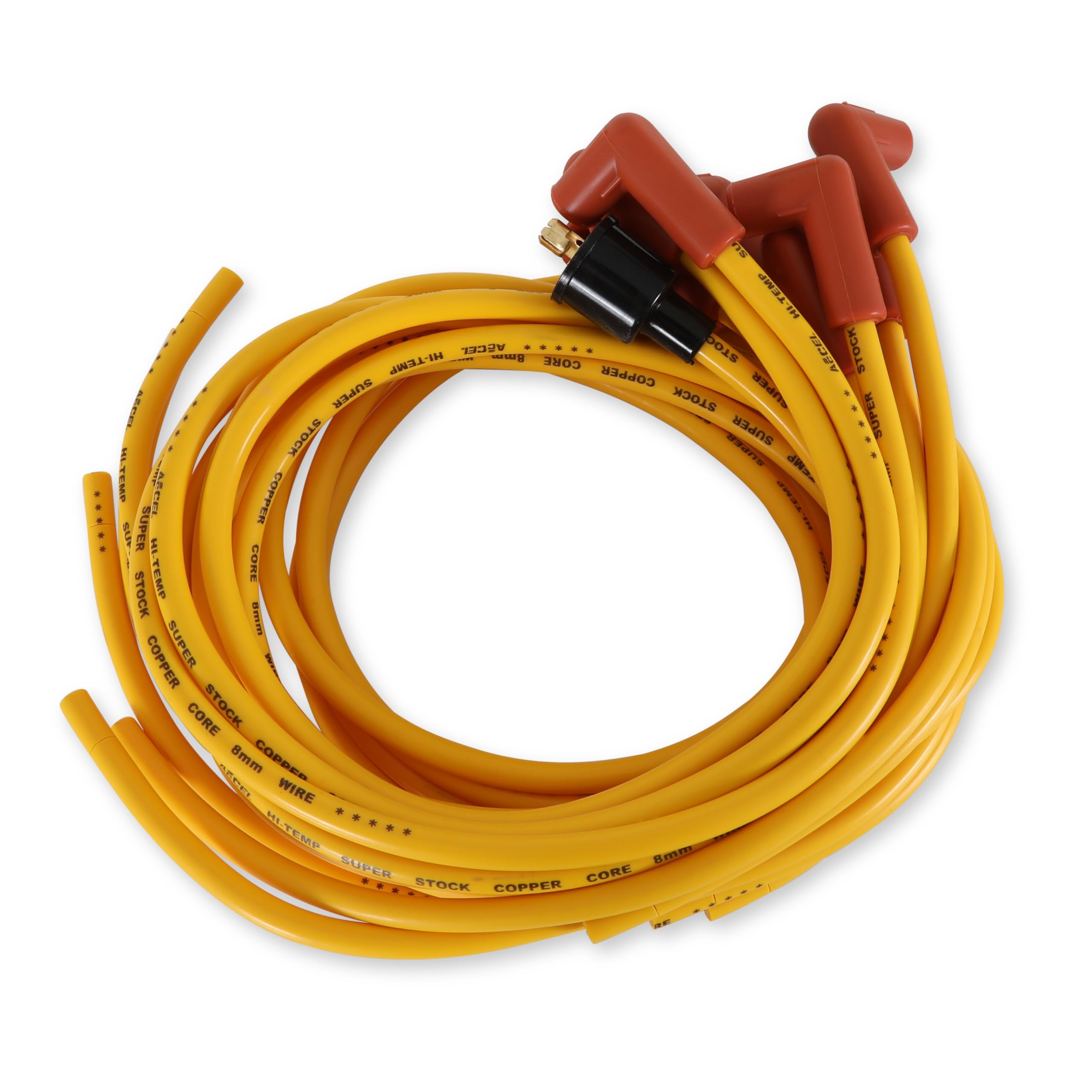 Spark Plug Wire Set ACCEL 4039 - 8mm - Yellow with Orange Straight Boots