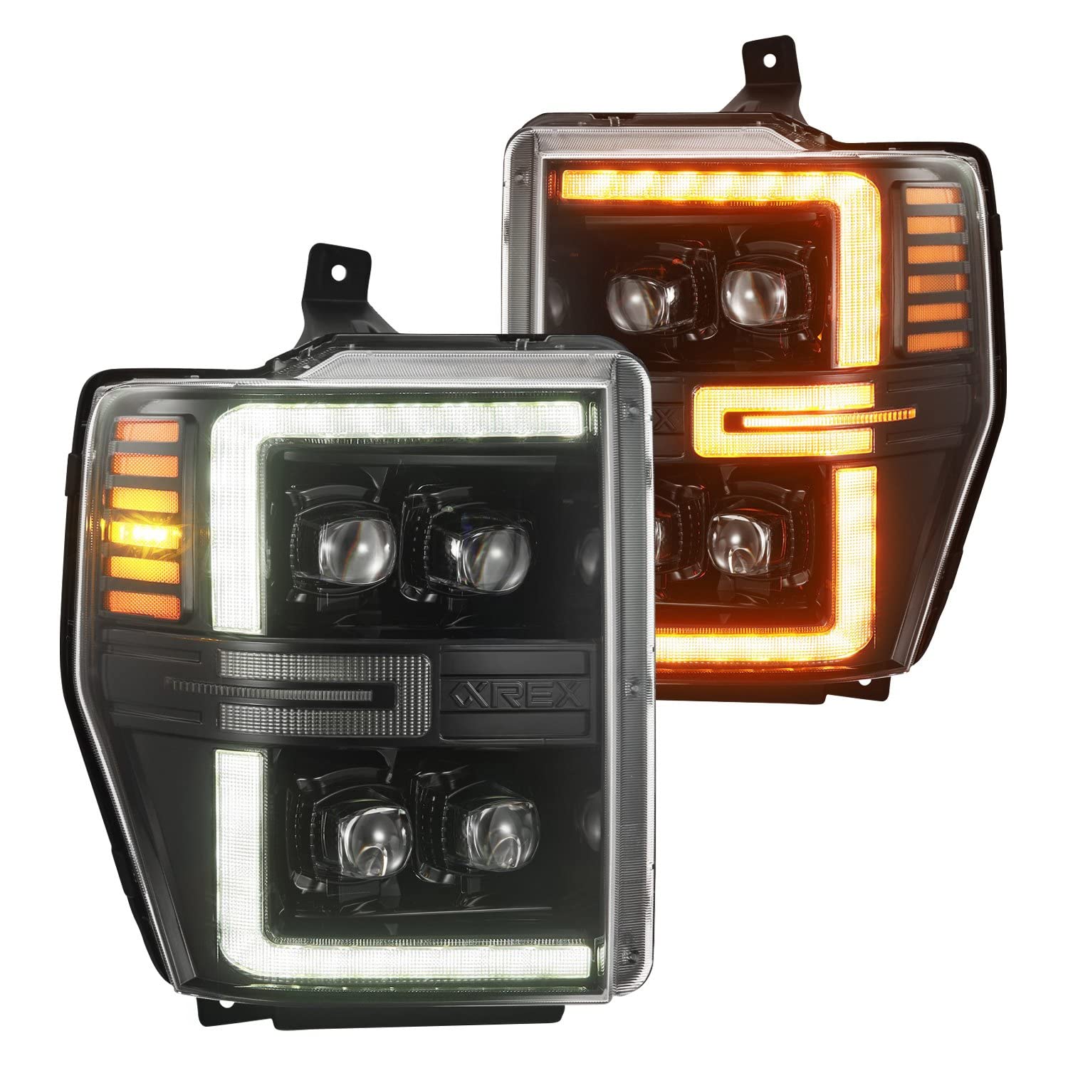 AlphaRex NOVA-Series 08-10 Ford F250-550 LED Projector Headlights Alpha-Blk w/Activ Light/Seq Signal