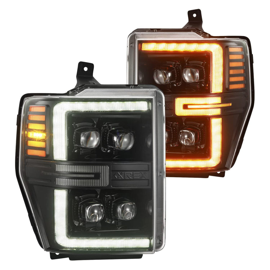 AlphaRex NOVA-Series 08-10 Ford F250-550 LED Projector Headlights Alpha-Blk w/Activ Light/Seq Signal