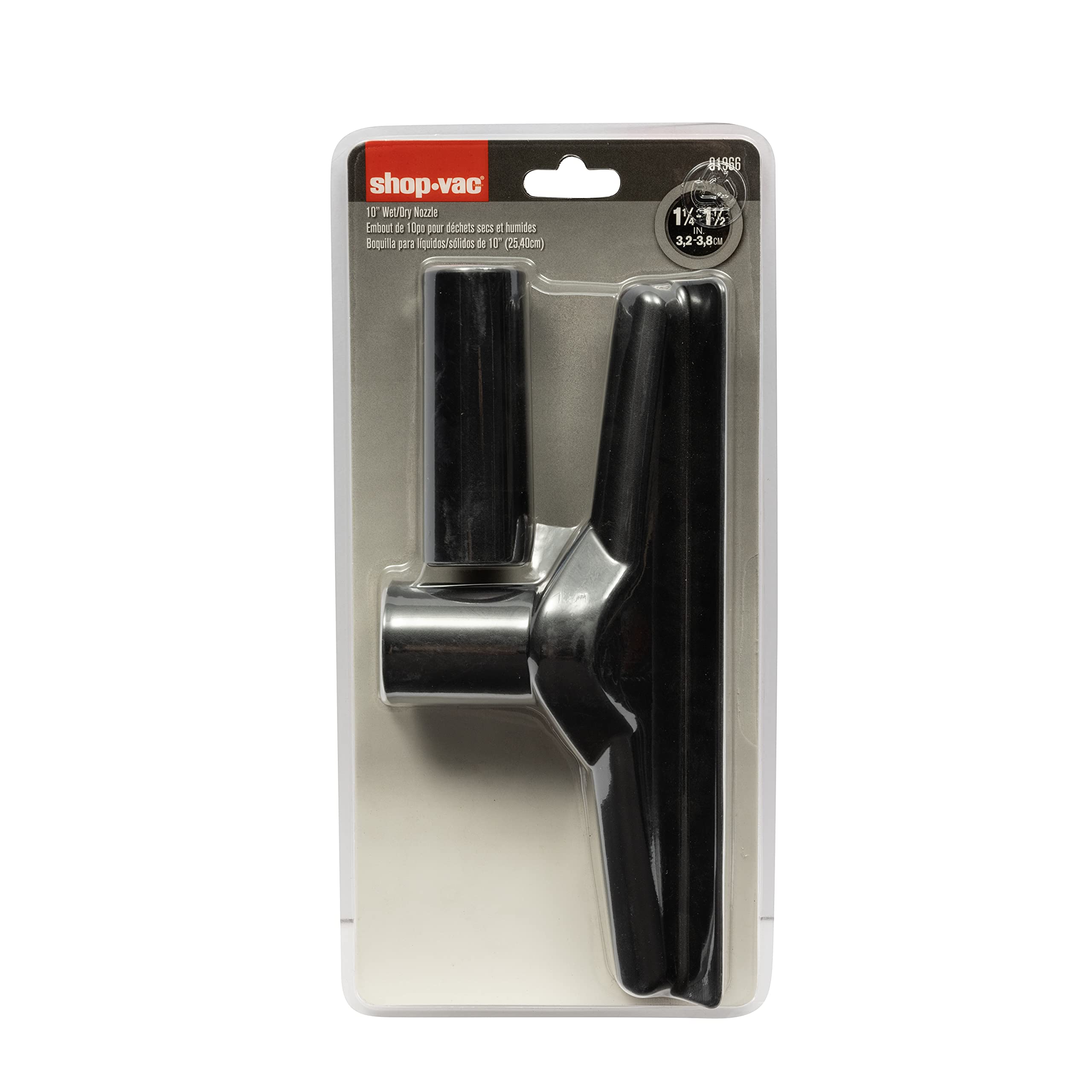 Wet/Dry Nozzle Shop-Vac 9196600, 10 Inch Wide x 1.5 Inch Diameter, Includes 1.25 Inch Diameter Adapter, Efficient Cleaning on Hard Surfaces and Carpets, (1-Pack)