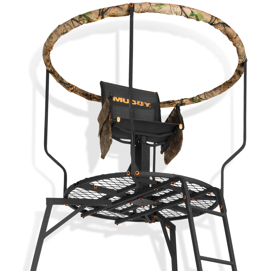 1-Person Muddy Liberty Steel Tripod Hunting Stand, 16 ft Tall, 300 lb Capacity - Heavy-Duty with Flex-Tex 360 Swivel Seat, Extra-Wide Shooting Rail, Adjustable Legs and Detachable Gear Bags