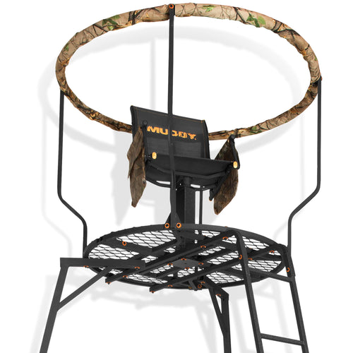 1-Person Muddy Liberty Steel Tripod Hunting Stand, 16 ft Tall, 300 lb Capacity - Heavy-Duty with Flex-Tex 360 Swivel Seat, Extra-Wide Shooting Rail, Adjustable Legs and Detachable Gear Bags