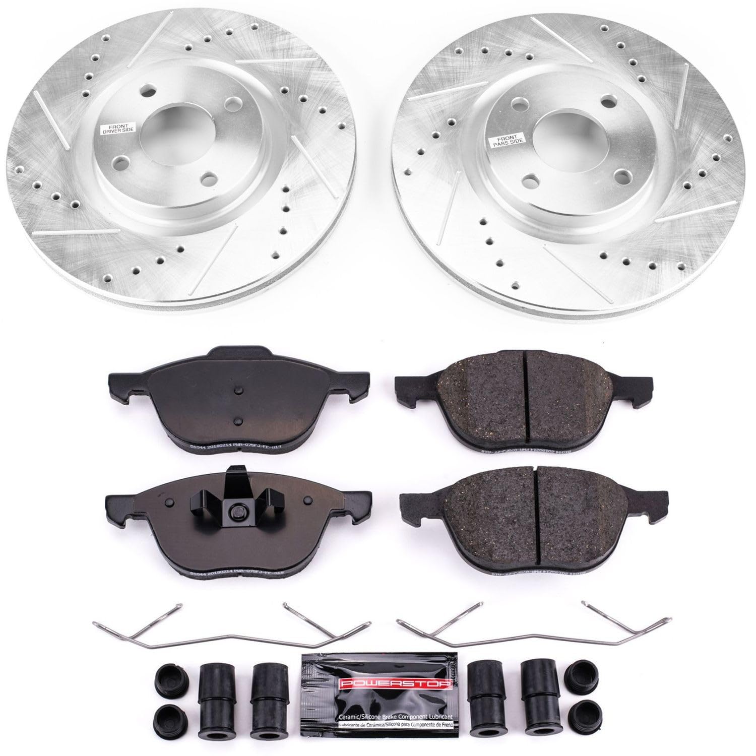 Power Stop K7884 Z23 Carbon Fiber Brake Pads Front with Drilled & Slotted Brake Rotors Kit For Ford EcoSport 2018-2022 [Model Specific]