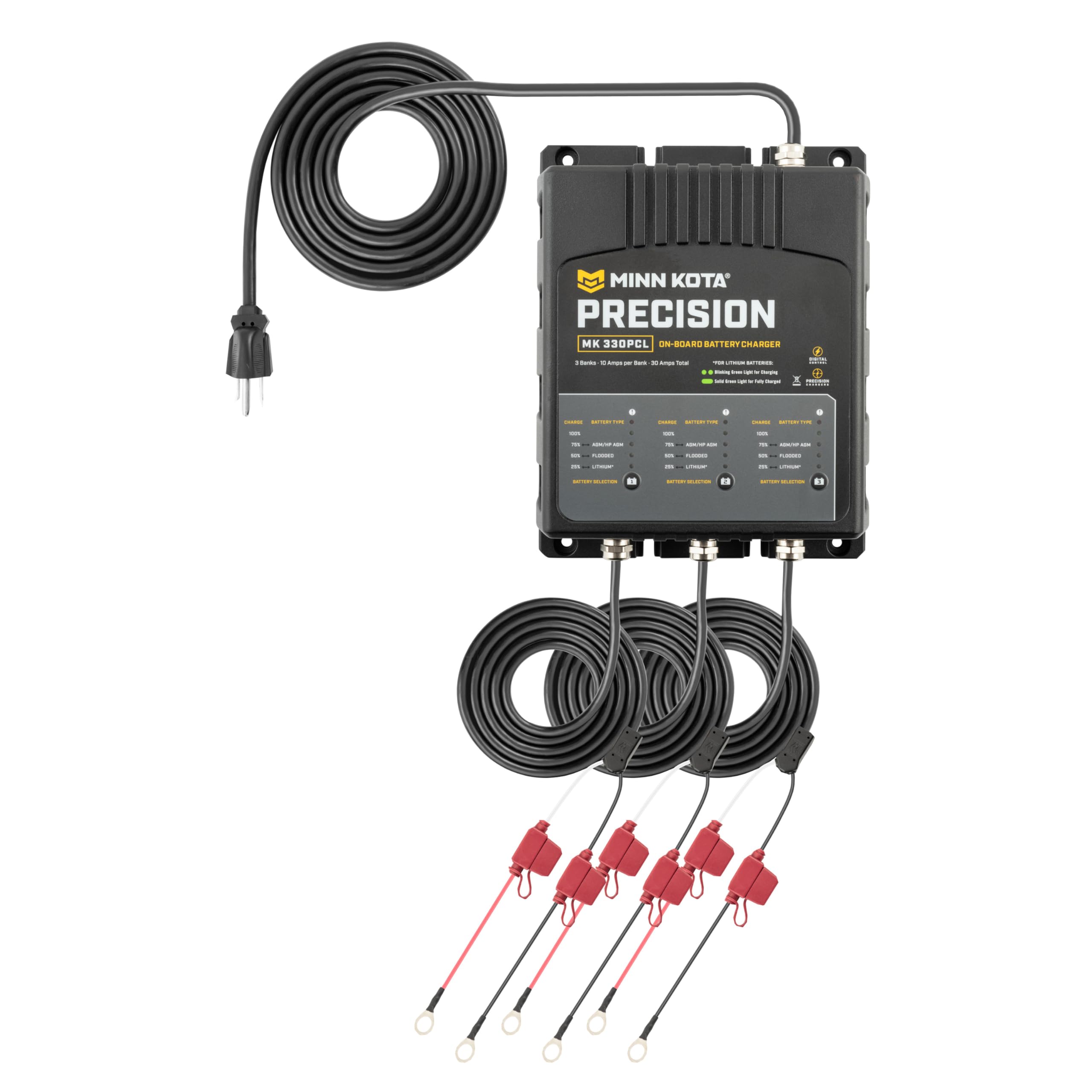 Minn Kota MK-330PCL Precision On-Board Marine Battery Charger – 3 Banks, 10 Amps Each