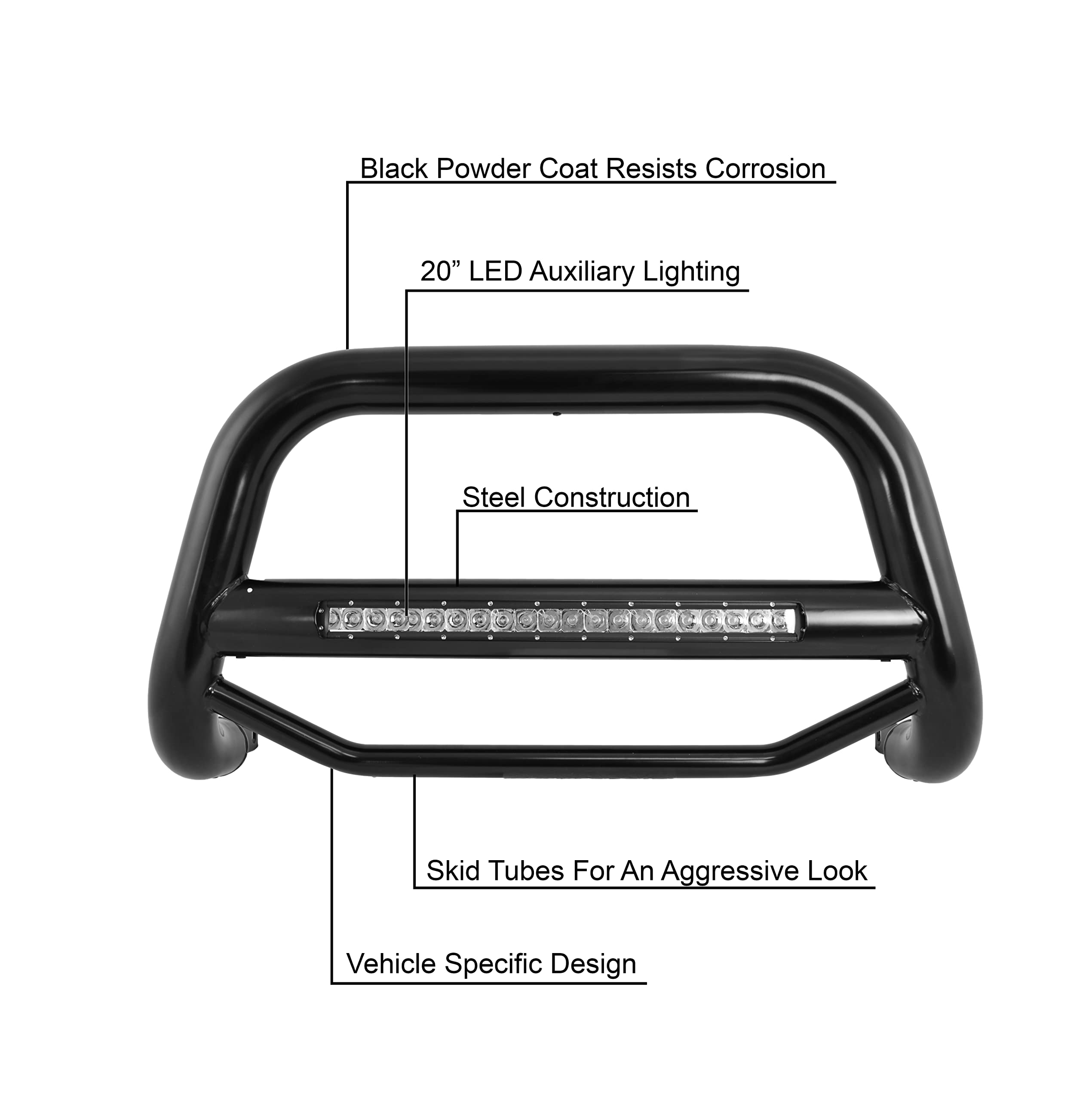 MAX Black Horse Beacon Bull Bar No Skid Plate Black Compatible with 2008-2012 Nissan Pathfinder-MAB-NIC6105B