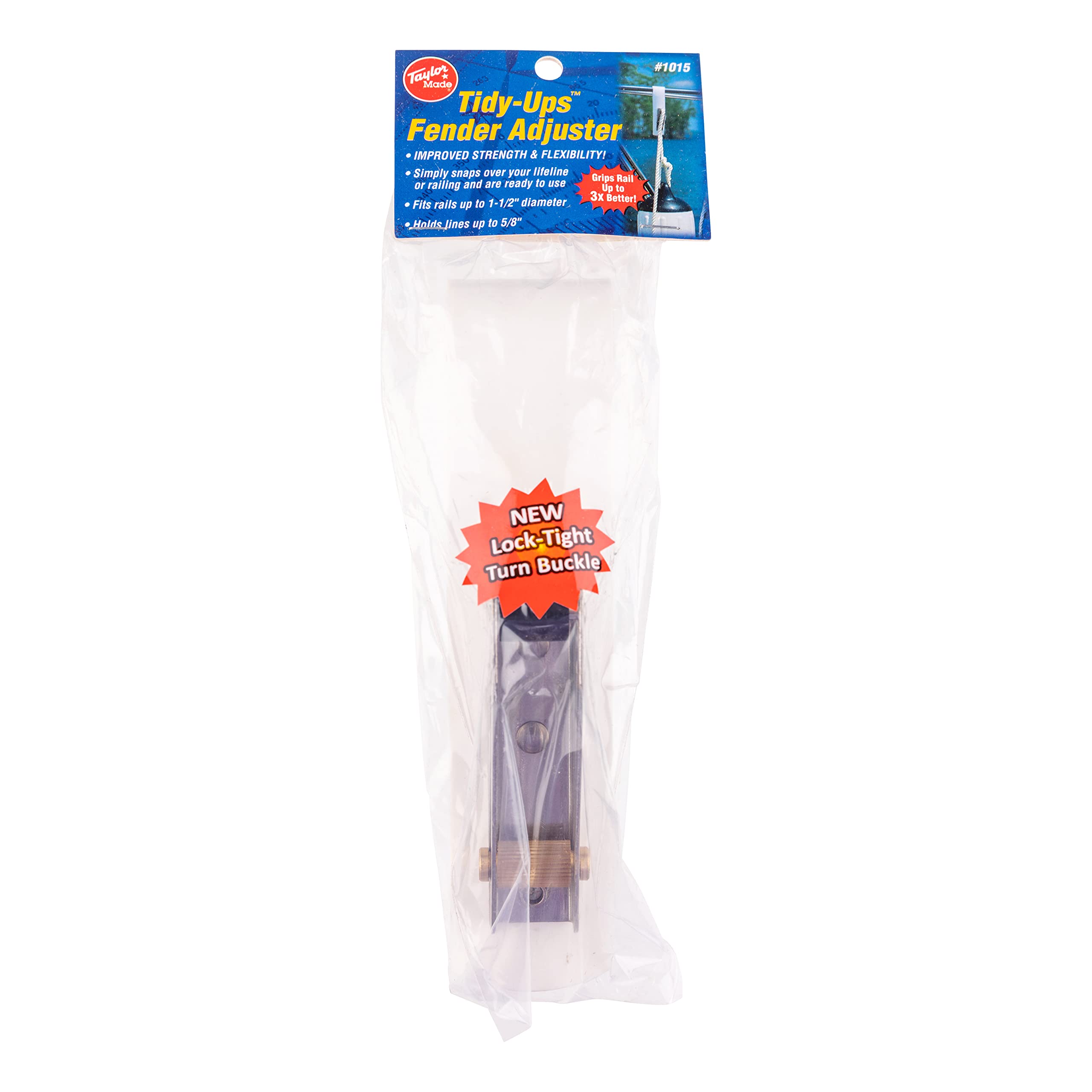 Tidy-Ups Taylor Made Boat Fender Adjuster for Standard Rail Size, White, Works with up to 5/8" Diameter, Snap Adjuster Strap over Lifeline, Railing or Stanchion, UV-Resistant Vinyl Straps - 1015