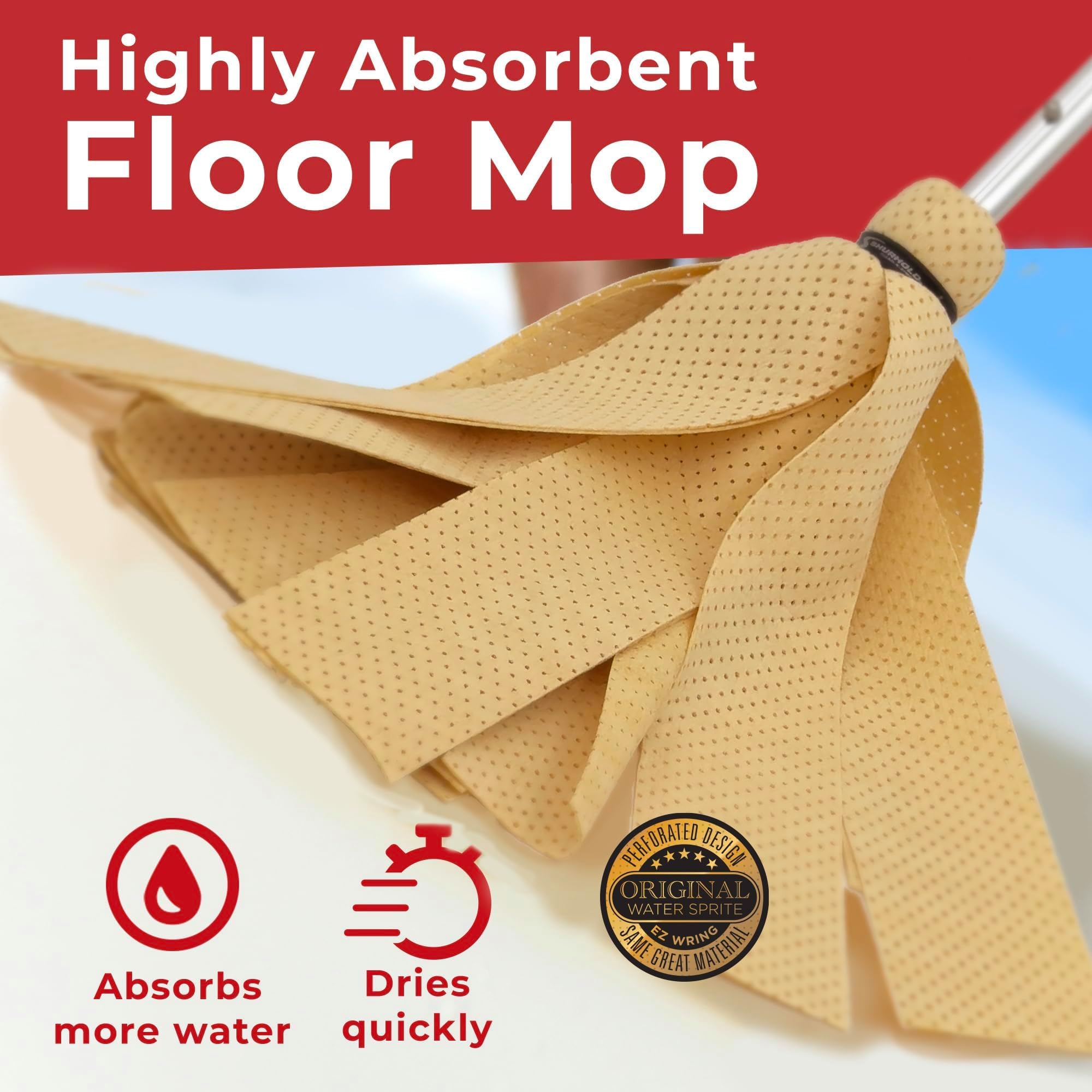Deluxe Water Sprite SHURHOLD Heavy Duty Mop with Highly Absorbent 2 7/8" Wide PVA Strips, Attachable to All Handles