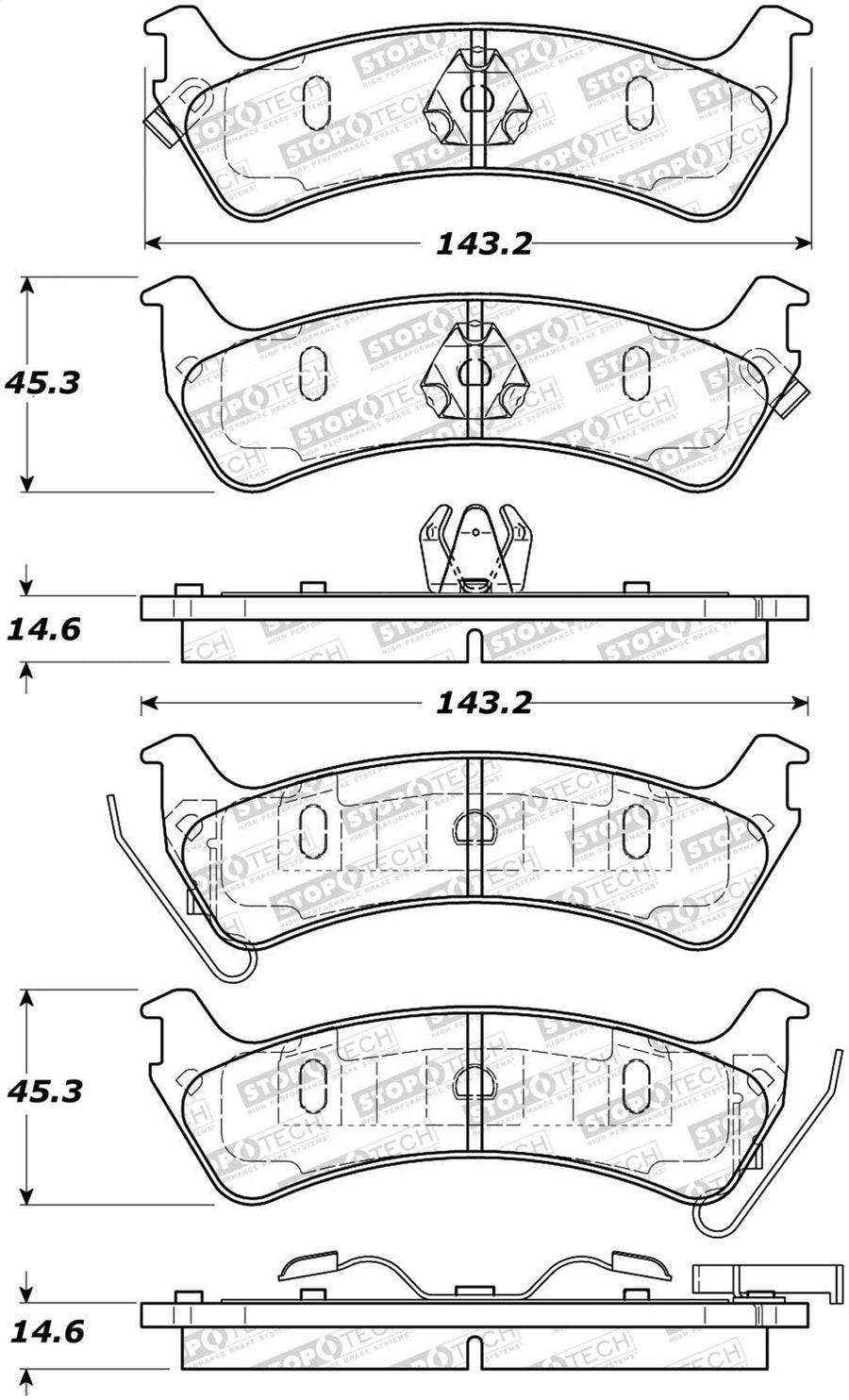 Rear StopTech 308.06660 Brake Pads with Shims and Hardware Street