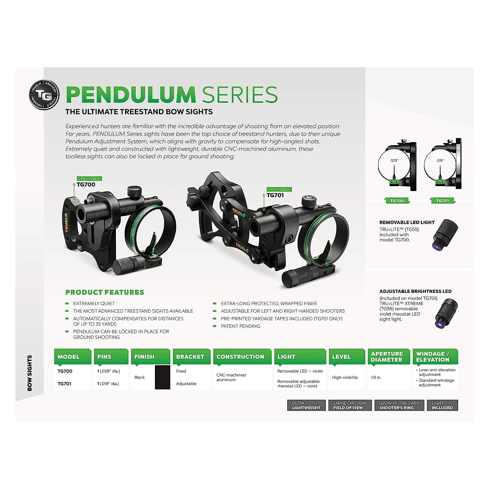 Pendulum Series TRUGLO Ultimate Treestand Bow Sight, Adjustable Bracket