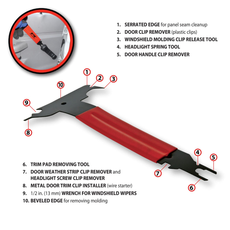 10-in-1 Performance Tool W83201 Trim Tool | 10 in 1 Trim Tool Easily Removes Upholstery, Molding, Door Trim & Handle Clips | Removes Wiper Mounts, Windshield Clips & Headlight Springs & More