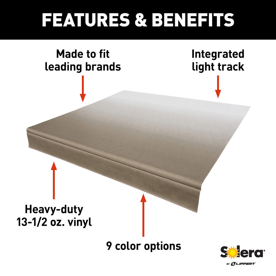 Solera Heavy-Duty Universal Fit Vinyl RV Patio Awning Replacement Fabric Sand Fade (White when Closed) 18' Awning (17'4" Fabric)