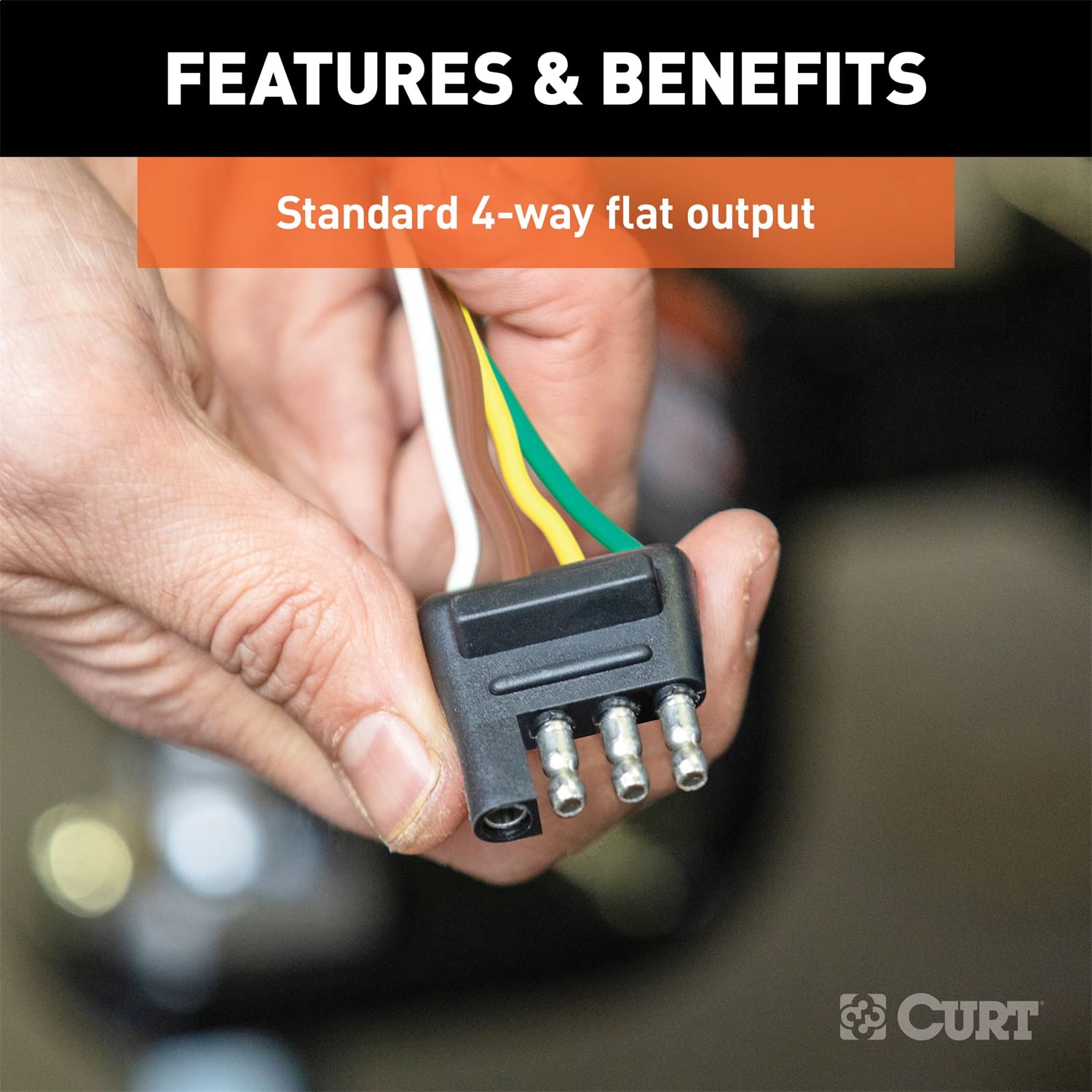 4-Pin Flat CURT 58033 Wiring Harness with 12-Inch Trailer-Side Wires