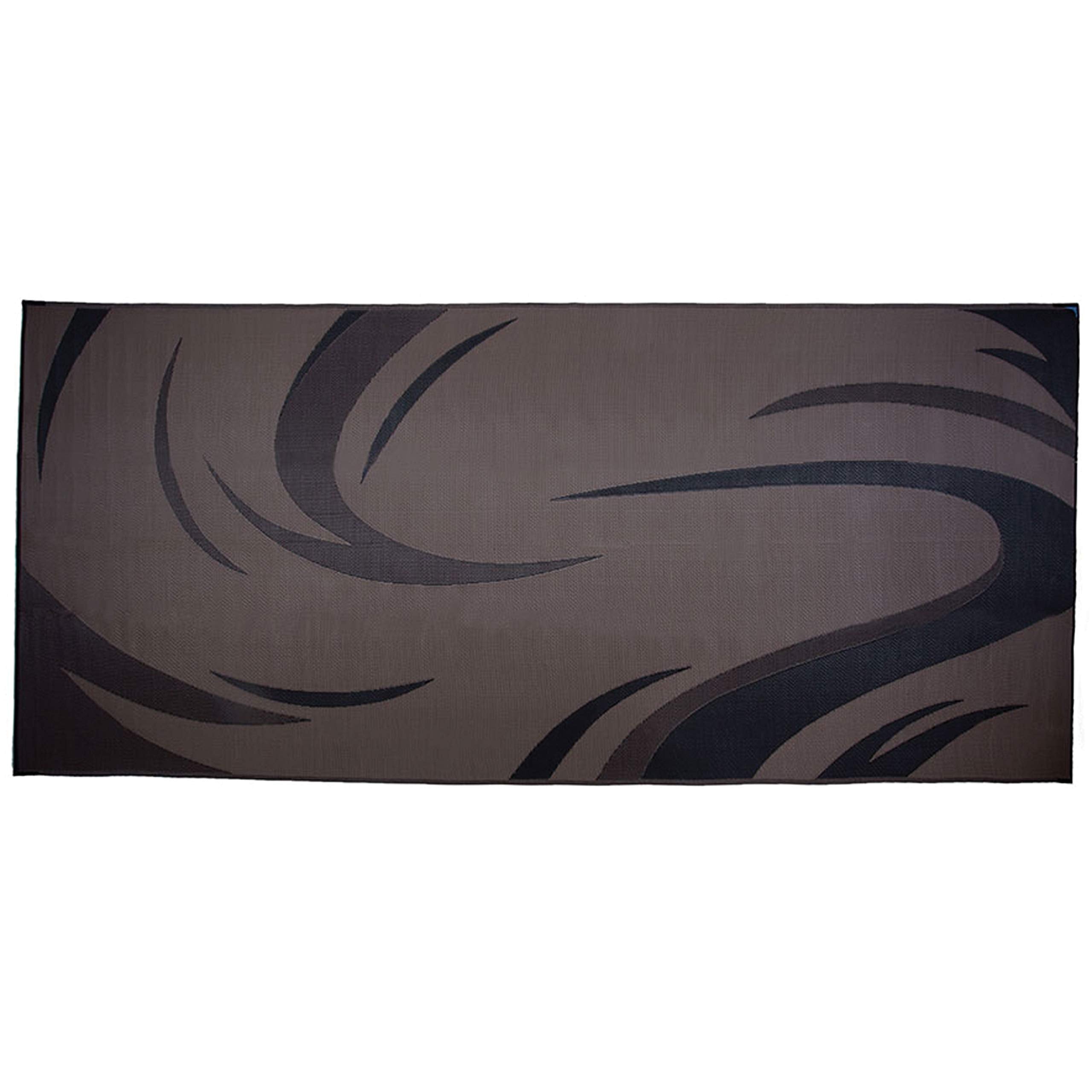 Camping Stylish SD8181 8-Feet x 18-Feet Graphic Swish Outdoor RV Reversible Patio Mat, Black/Brown