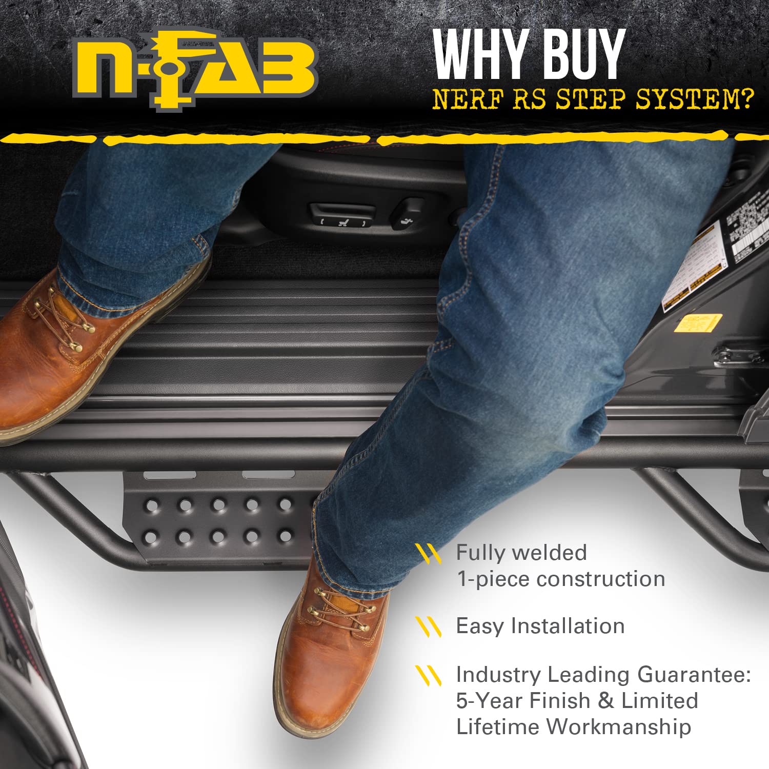 N-Fab RS Nerf Steps | Textured Black, Cab Length | 707418612 | Fits 2007-2021 Toyota Tundra CrewMax 5.6' Short Bed, SRW Gas