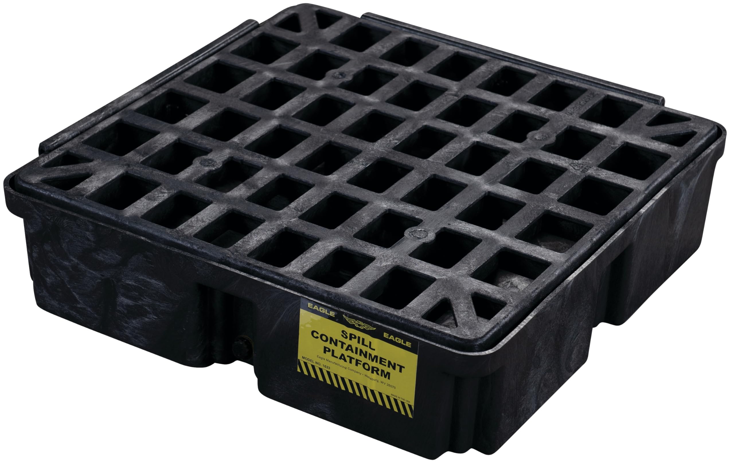 Eagle One Modular Drum Spill Platform with Drain, 26.25"x26"x6.5", 15 Gallon Sump, 2,000 lbs. Load Capacity Containment Tray, Made in USA, Black, 1633BD
