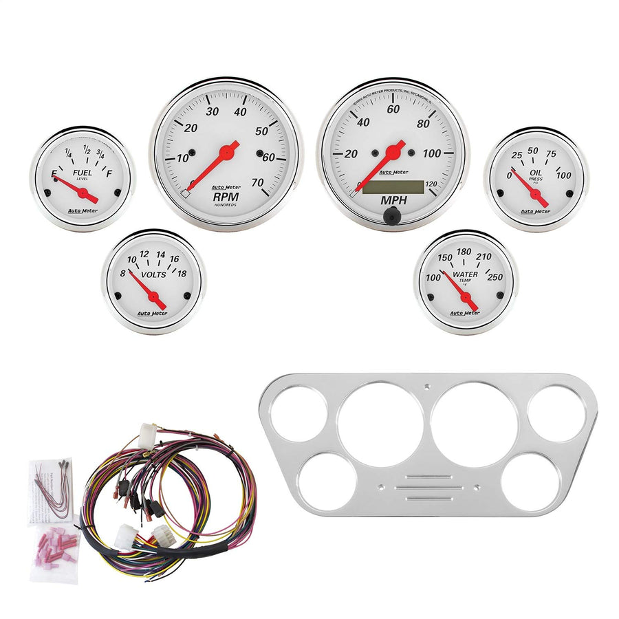 Gauge AutoMeter Kit 7048-AW, 6 Pc, Ford Truck 53-55, Tach/Mph/Fuel/Oilp/Wtmp/Volt, Aw